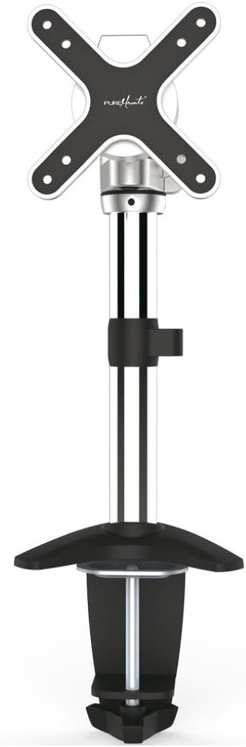 PureMounts Monitor-Halterung Schreibtischhalterung 28", schwenkbar/neigbar/drehbar, silber, 8cm Arm, (bis 28,00 Zoll, Monitorhalterug-Set, Monitorhalterung, Schraubenset, universelle Kompatibilität, Monitore bis 28 Zoll mit 360° Drehung, elegantem 8 cm Arm)