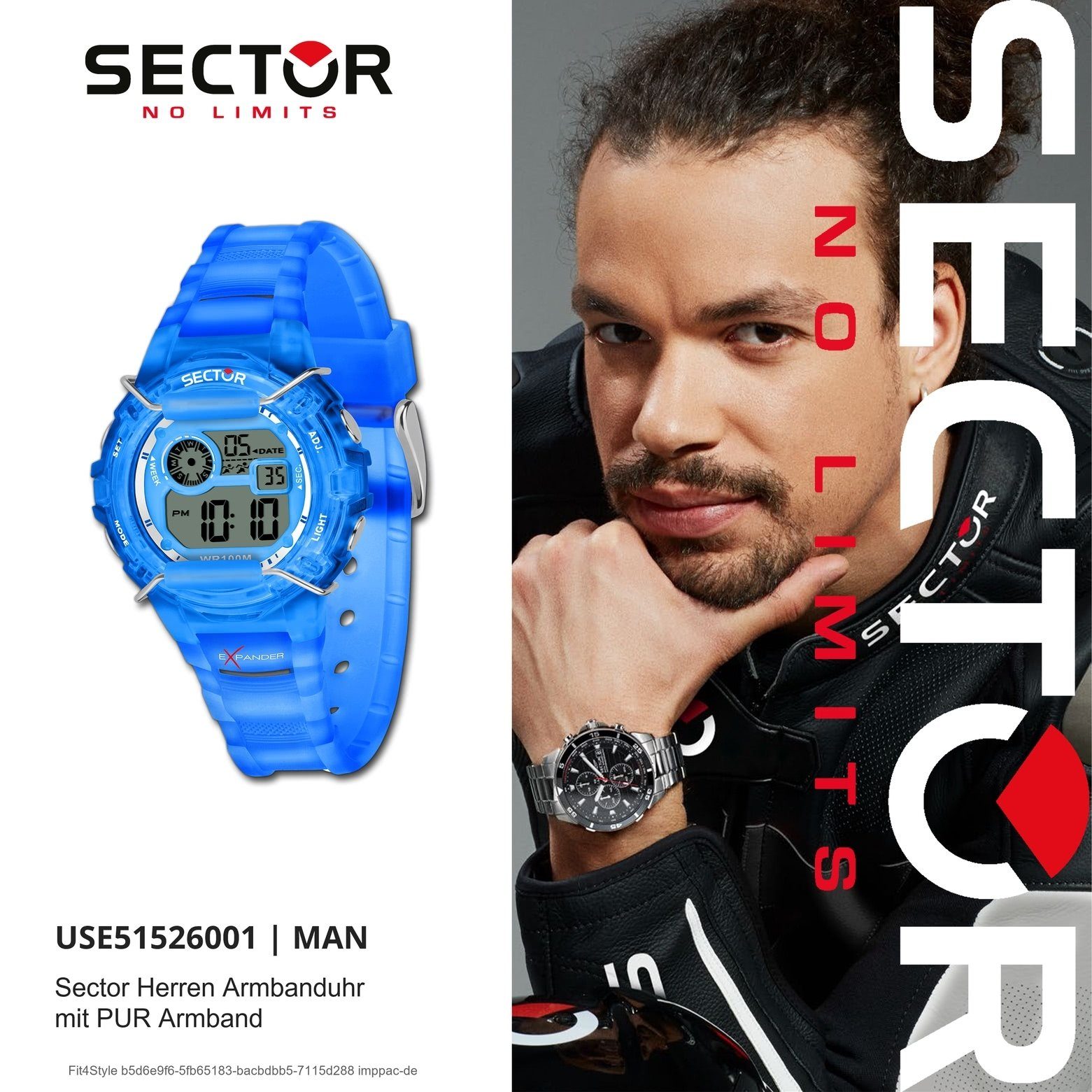 groß Armbanduhr Herren Digitaluhr PURarmband (ca. blau, Casual Digital, 50,8x43mm) Herren Sector Armbanduhr eckig, Sector