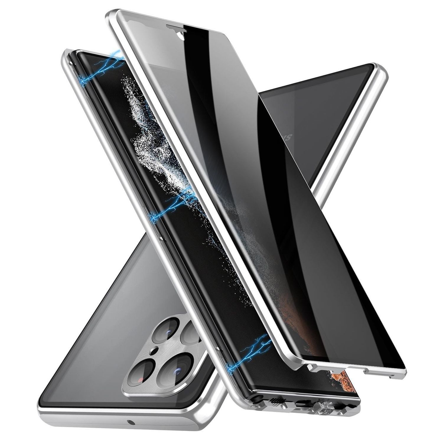 Handyhülle Für Samsung Galaxy S25 Ultra Magnet Glas Privacy Hülle Bumper Silber