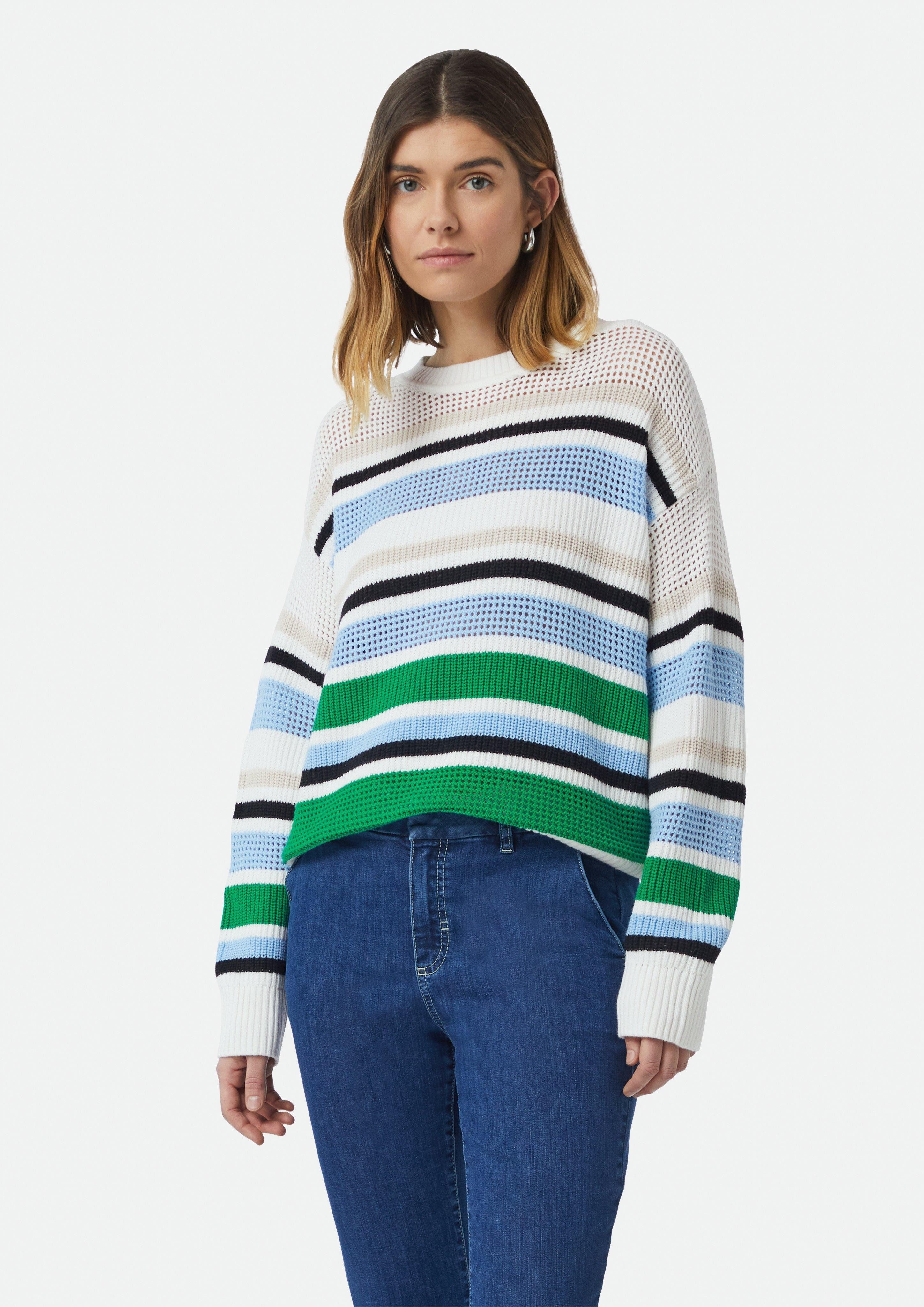 Langarmshirt Gestreifter Pullover im Relaxed Fit mit Strukturmix