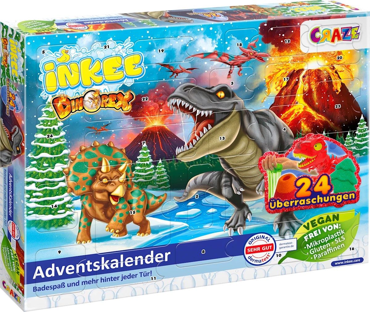 CRAZE Adventskalender Adventskalender 2026 Kinder Badezusätze Dinorex, 1 St (24-tlg)