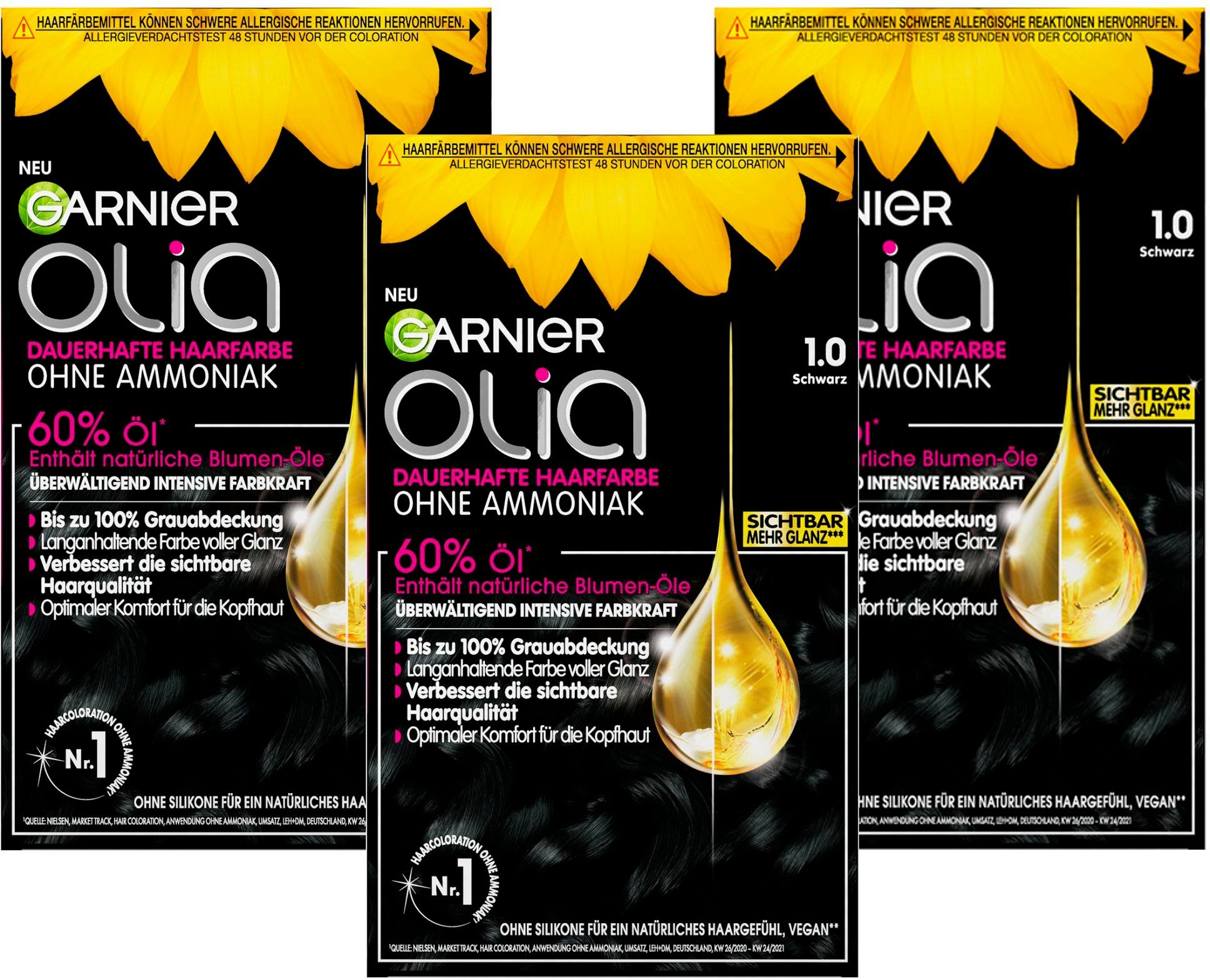 GARNIER Coloration Garnier Olia dauerhafte Haarfarbe, Set, 3-tlg., Ölbasis