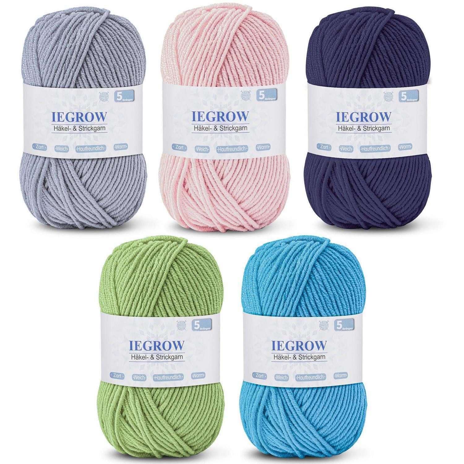 LuxusKollektion Häkelgarn Set 5x50g Mehrfarbig 5-fach Acryl Häkelwolle, (1-St)