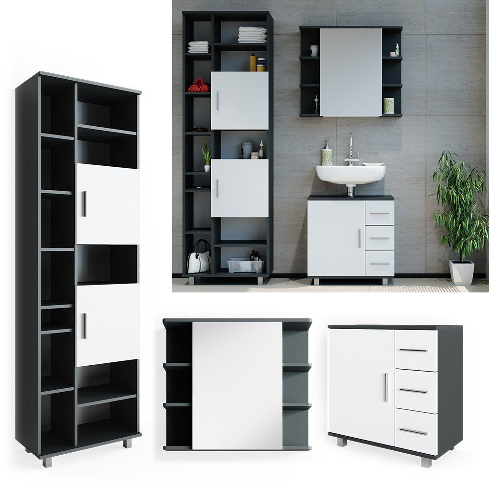 Vicco Badmöbel-Set Ilias, Weiß/Anthrazit, 3 Teile, mit Unterschrank 60 cm, (3-er Set, 3-St., 3er Set)