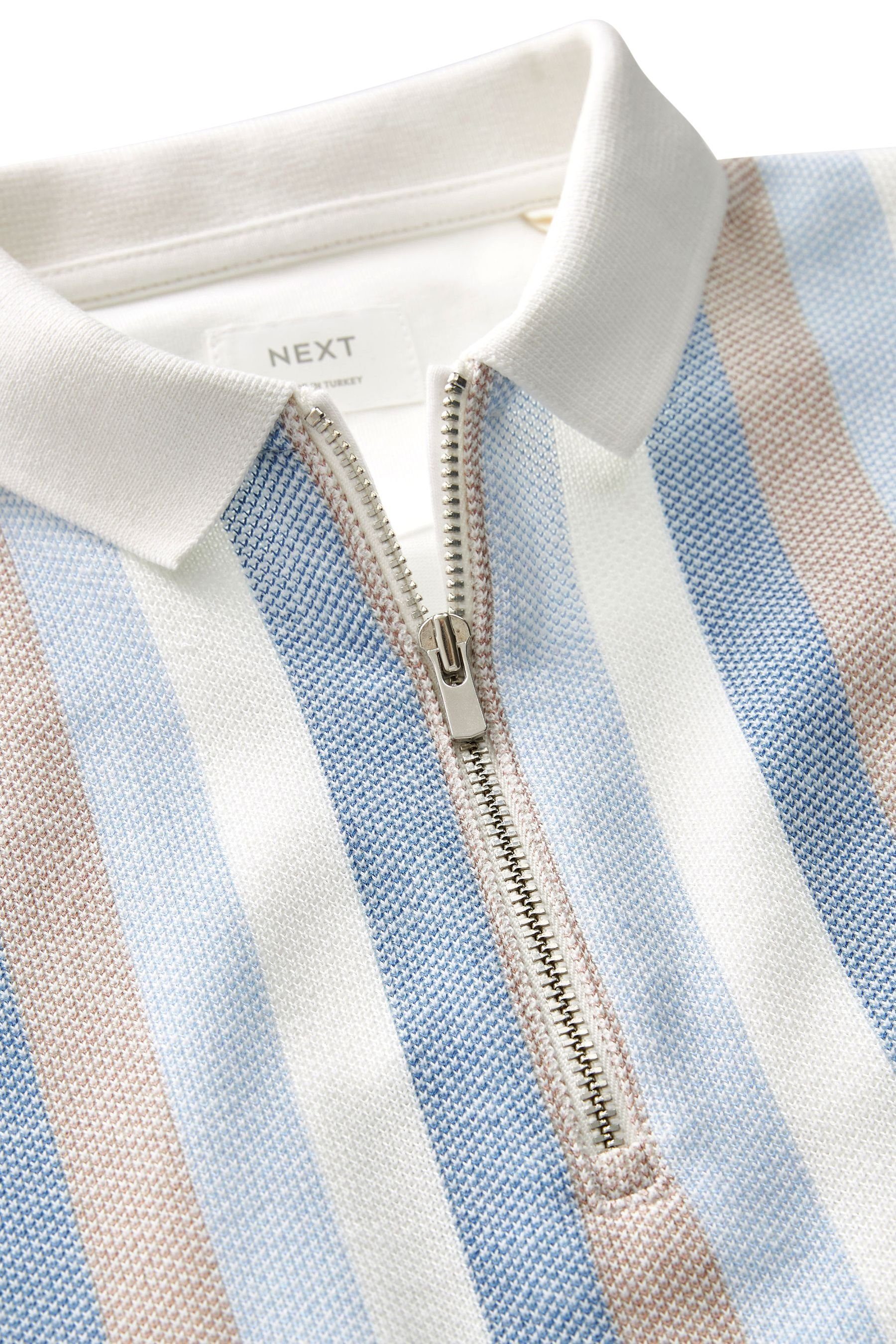 Stripe Poloshirt Polohemd Kurzärmeliges mit White/Blue (1-tlg) Next Vertical Reißverschluss