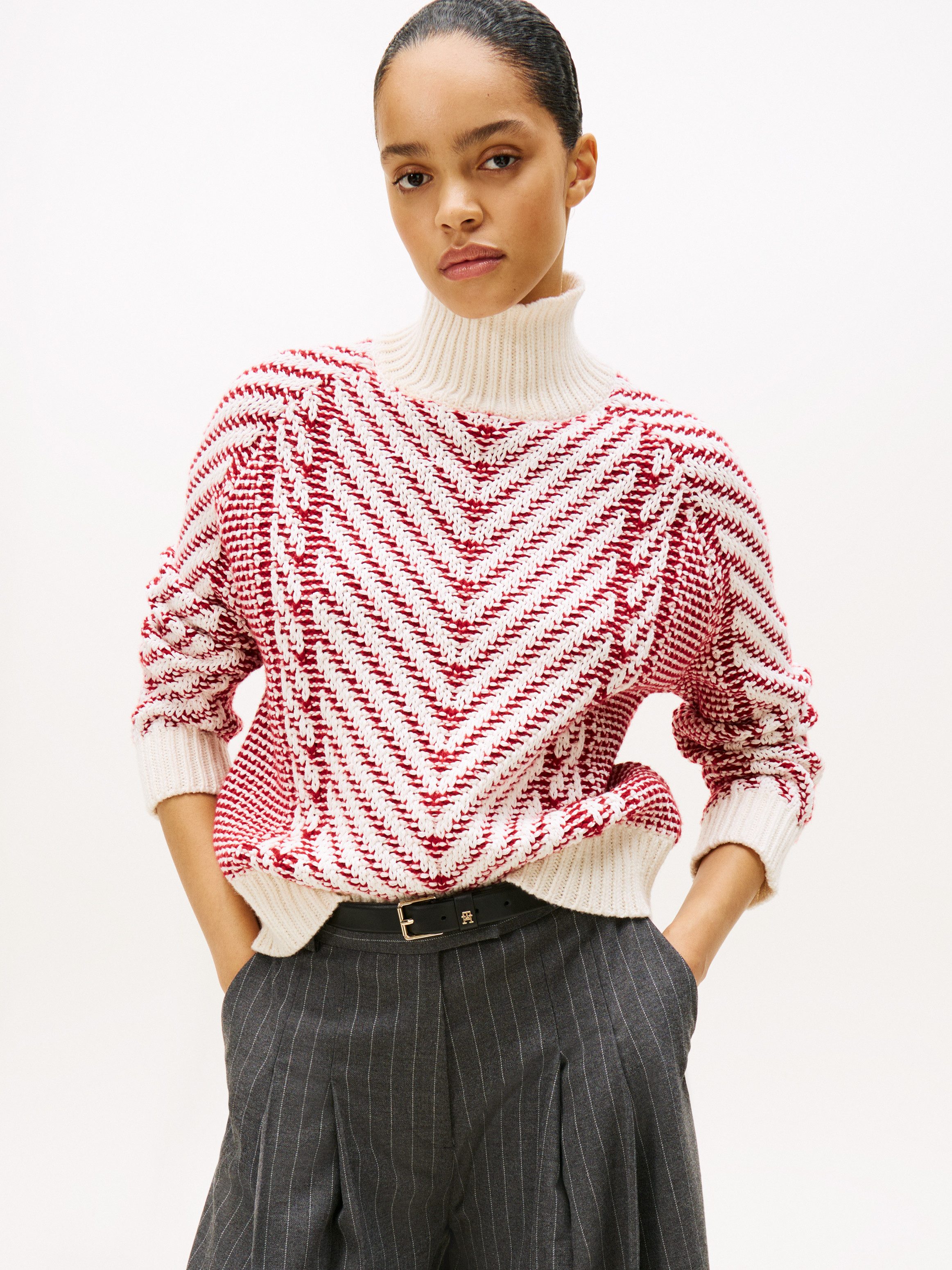 Tommy Hilfiger Strickpullover TEXTURED CABLE MOCK-NK günstig online kaufen
