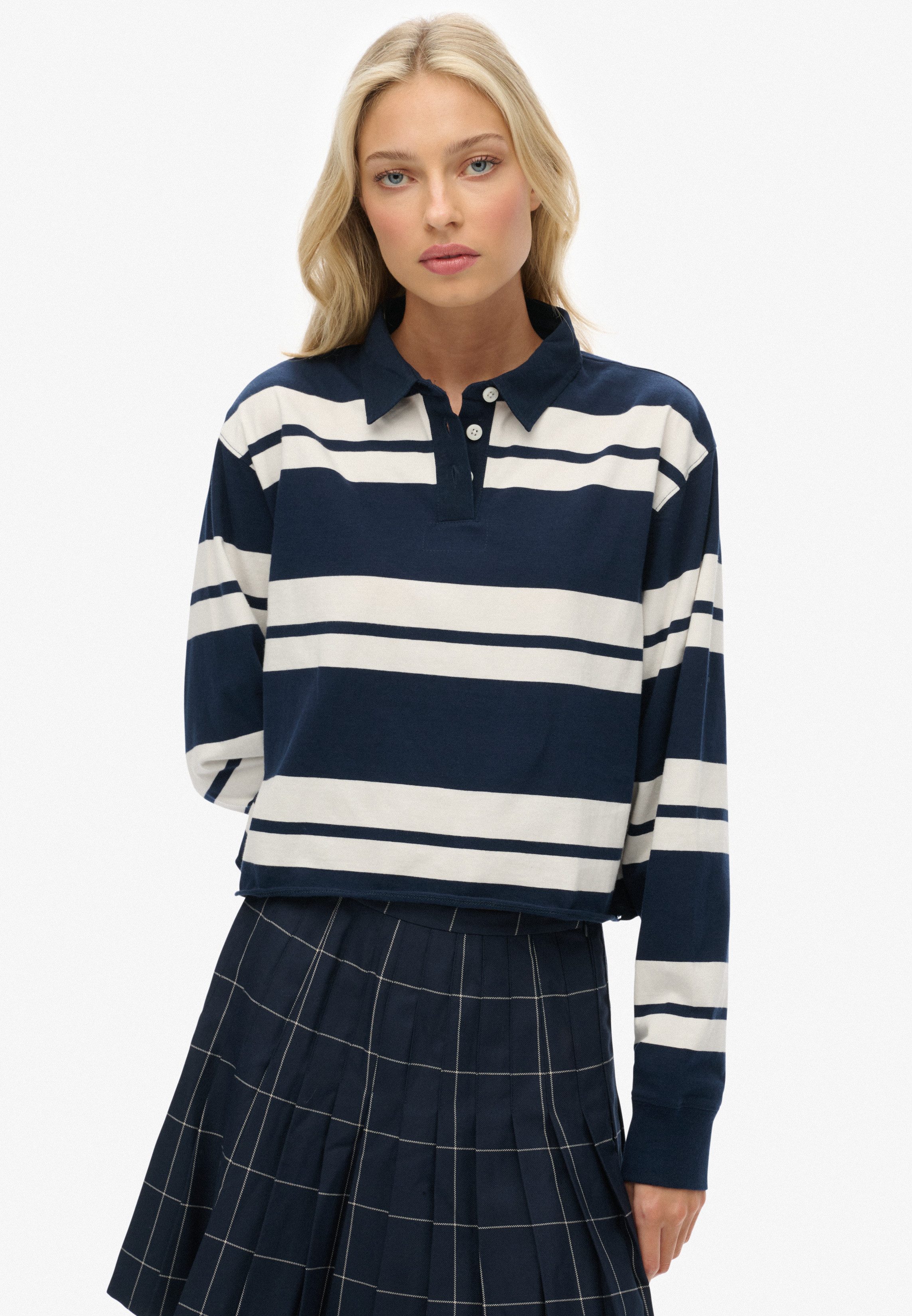 Superdry Langarm-Poloshirt ATH ESS CROPPED STRIPE RUGBY (Packung, 2-tlg)