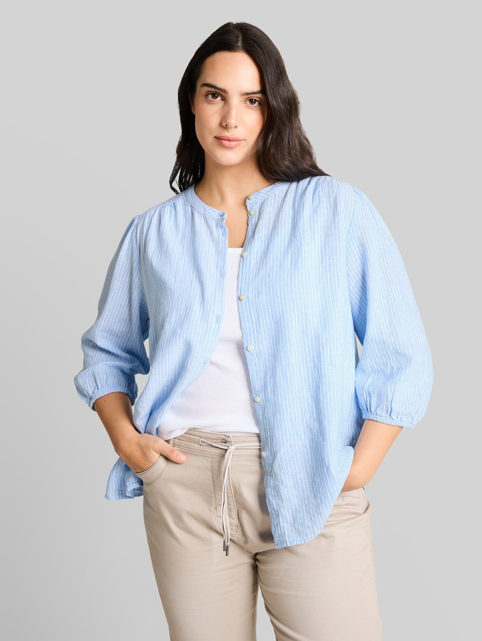 TOM TAILOR PLUS Langarmbluse Blusen & Shirts Plus Size - Bluse mit Leinenanteil