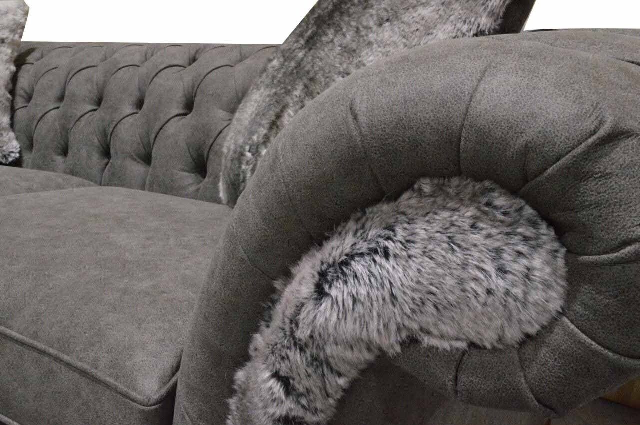 Klassischer Polster Sitzer Couch JVmoebel Sofa Grauer Made Sofa Europe Stoff, in 3 Chesterfield