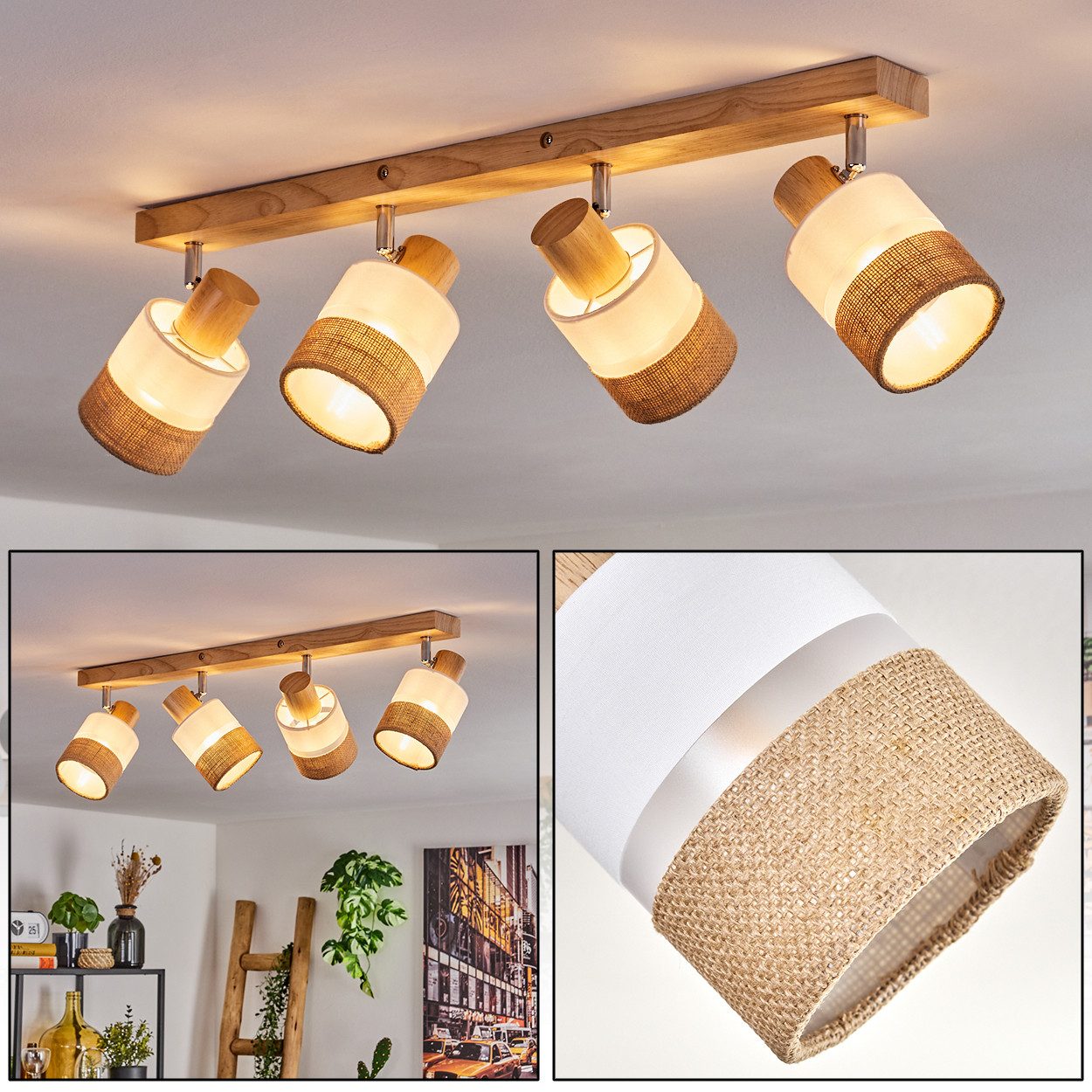 hofstein Deckenleuchte moderne Deckenlampe aus Holz/Metall/Leinen in Naturf günstig online kaufen
