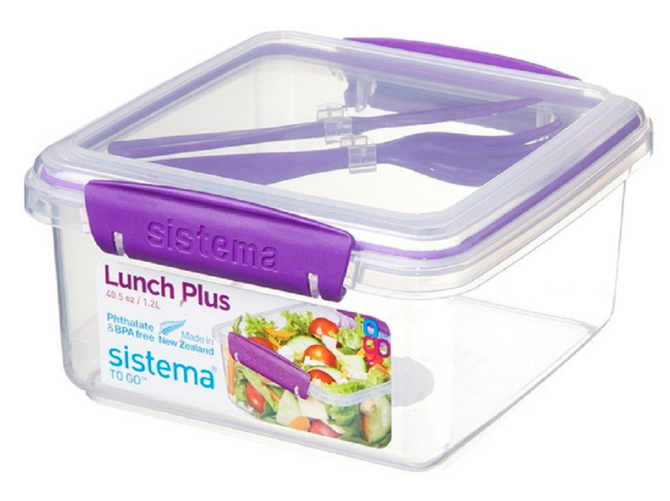 Go Lunchbox Plus Kunststoff To aus Lunchbox Liter transparent, 1,2 mit Lila Besteck- sistema
