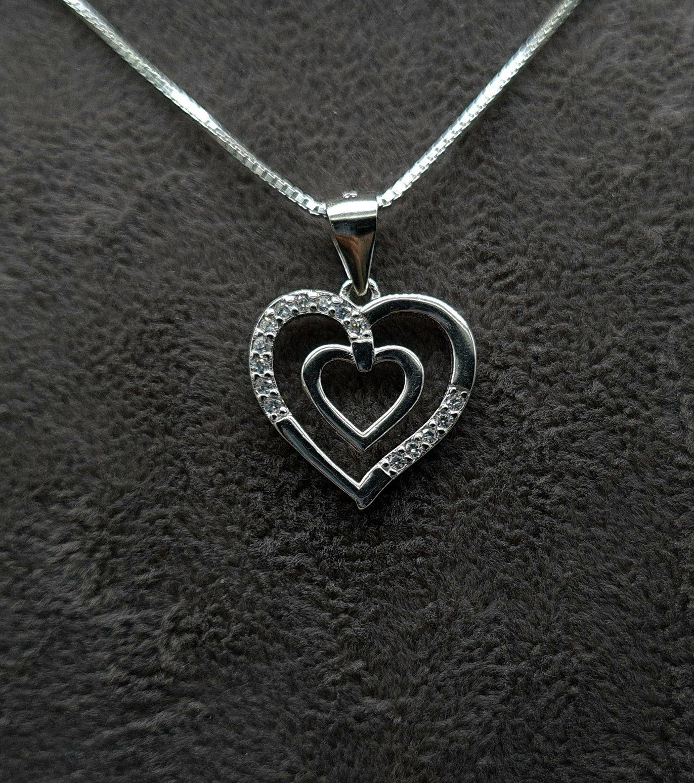 Silberkette Herz rhodiniert- NAHLE Halskette, Zirkonia mit Kette Anhänger mit