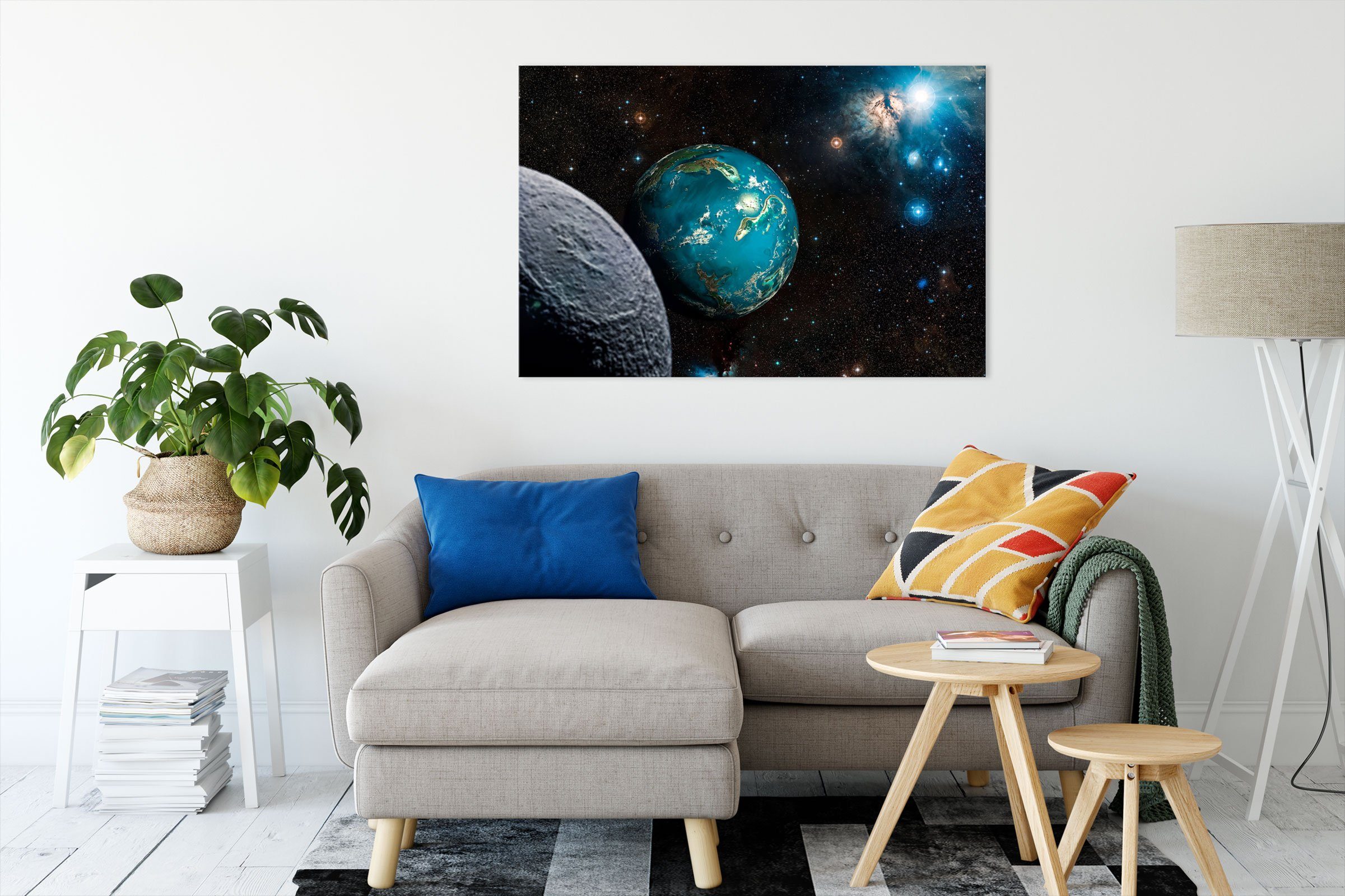 Pixxprint Leinwandbild Planet Erde im Kosmos, Planet Erde im Kosmos (1 St), Leinwandbild fertig bespannt, inkl. Zackenaufhänger