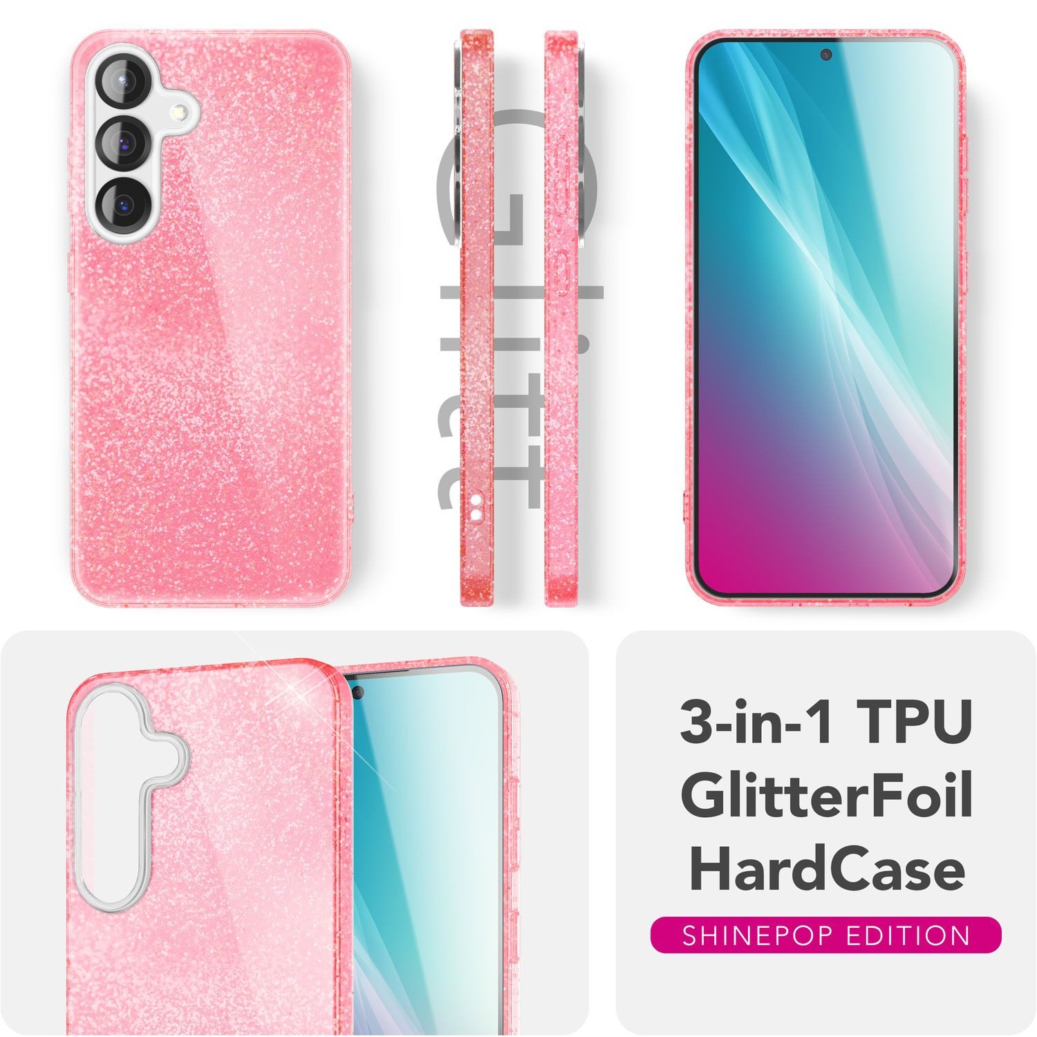 Nalia Smartphone-Hülle Samsung Galaxy S25 Plus, ShinePop / Glänzende Glitzer Hülle / Glamour Pailletten / Glitter Case