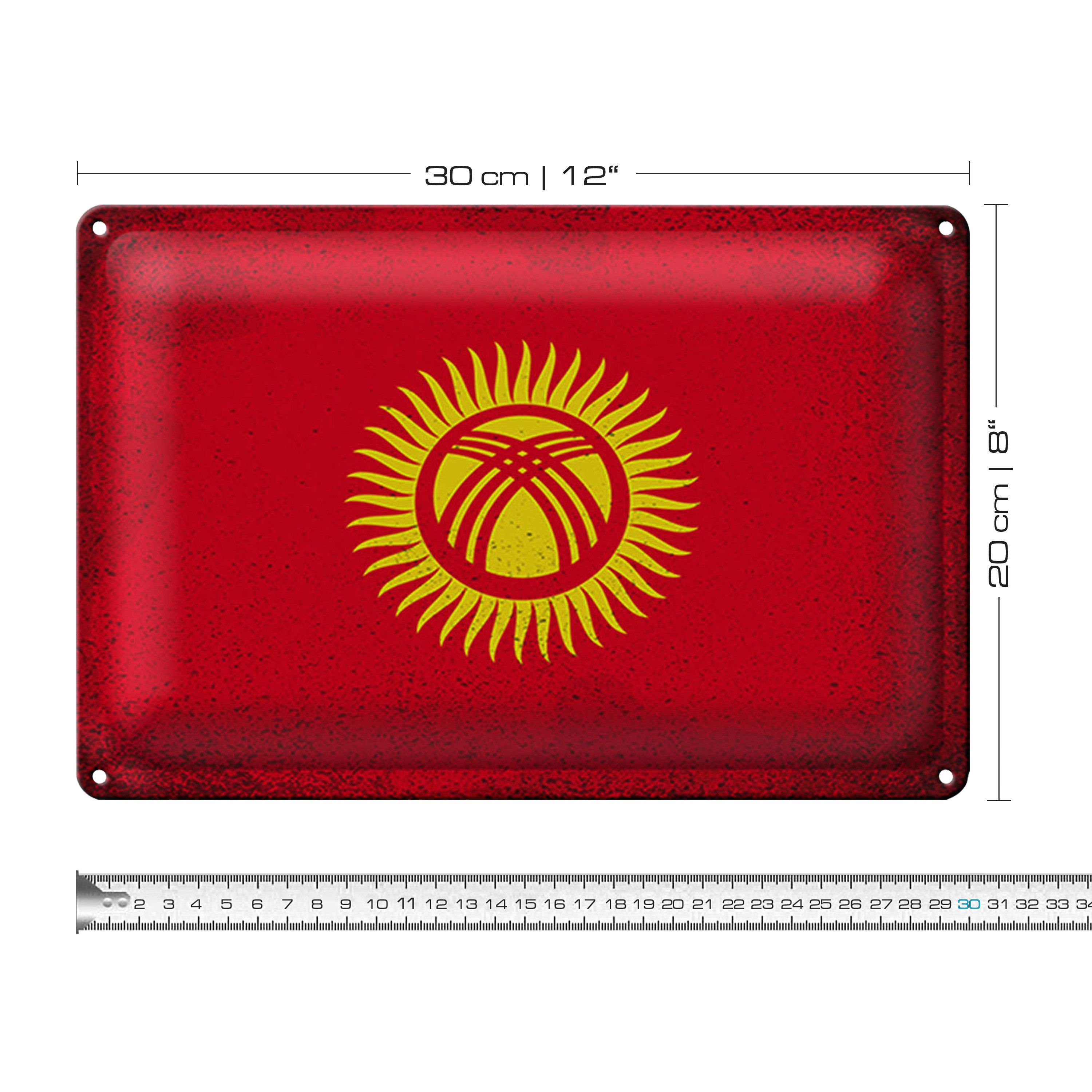 Roomando Metallschild Blechschild Flagge Kirgisistan 30x20cm Kyrgyzstan Vintage