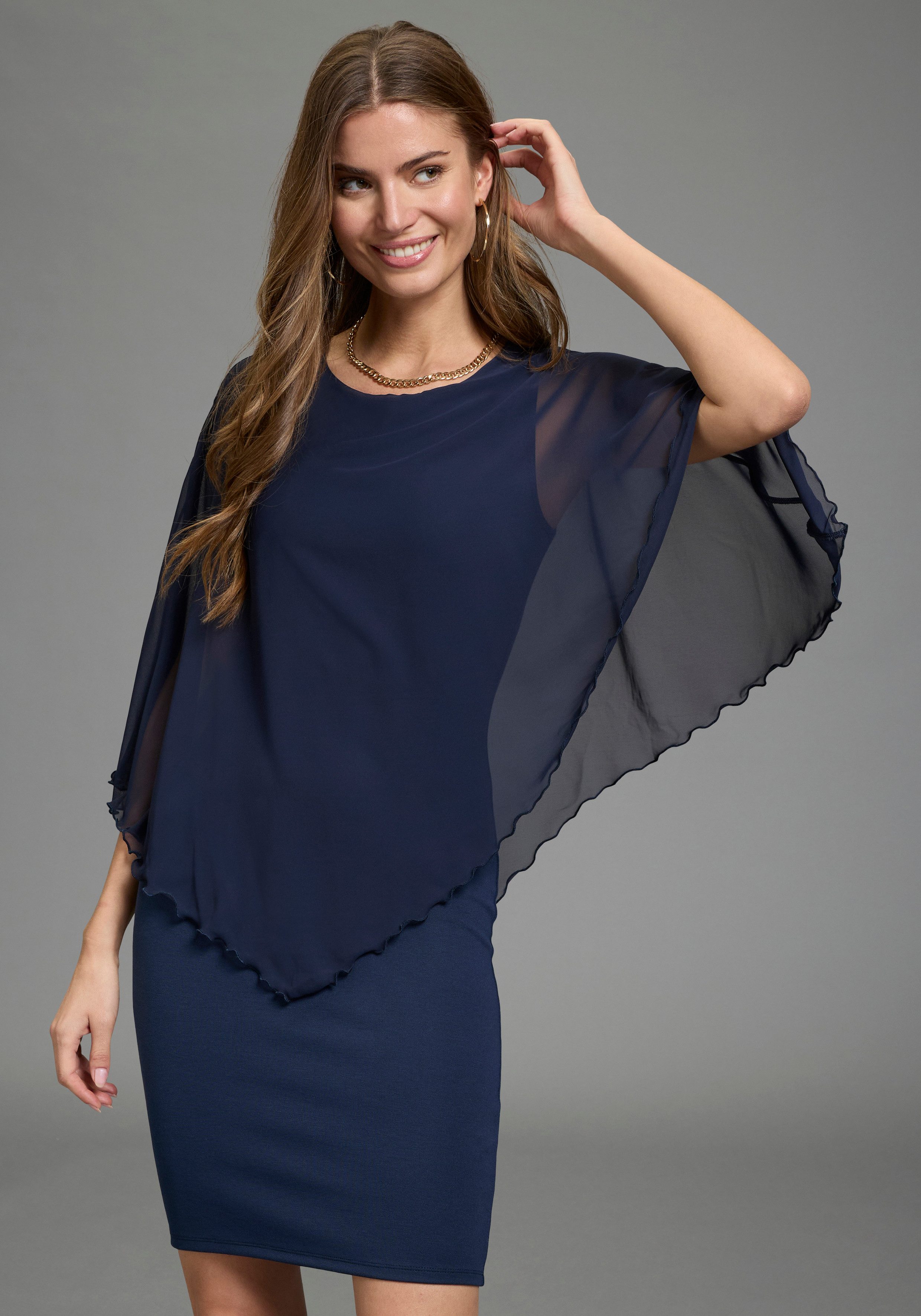 Laura Scott Abendkleid mit Chiffon in unifarbener Optik, aus Materialmix mit Milano Rib – Bild 3 von 5