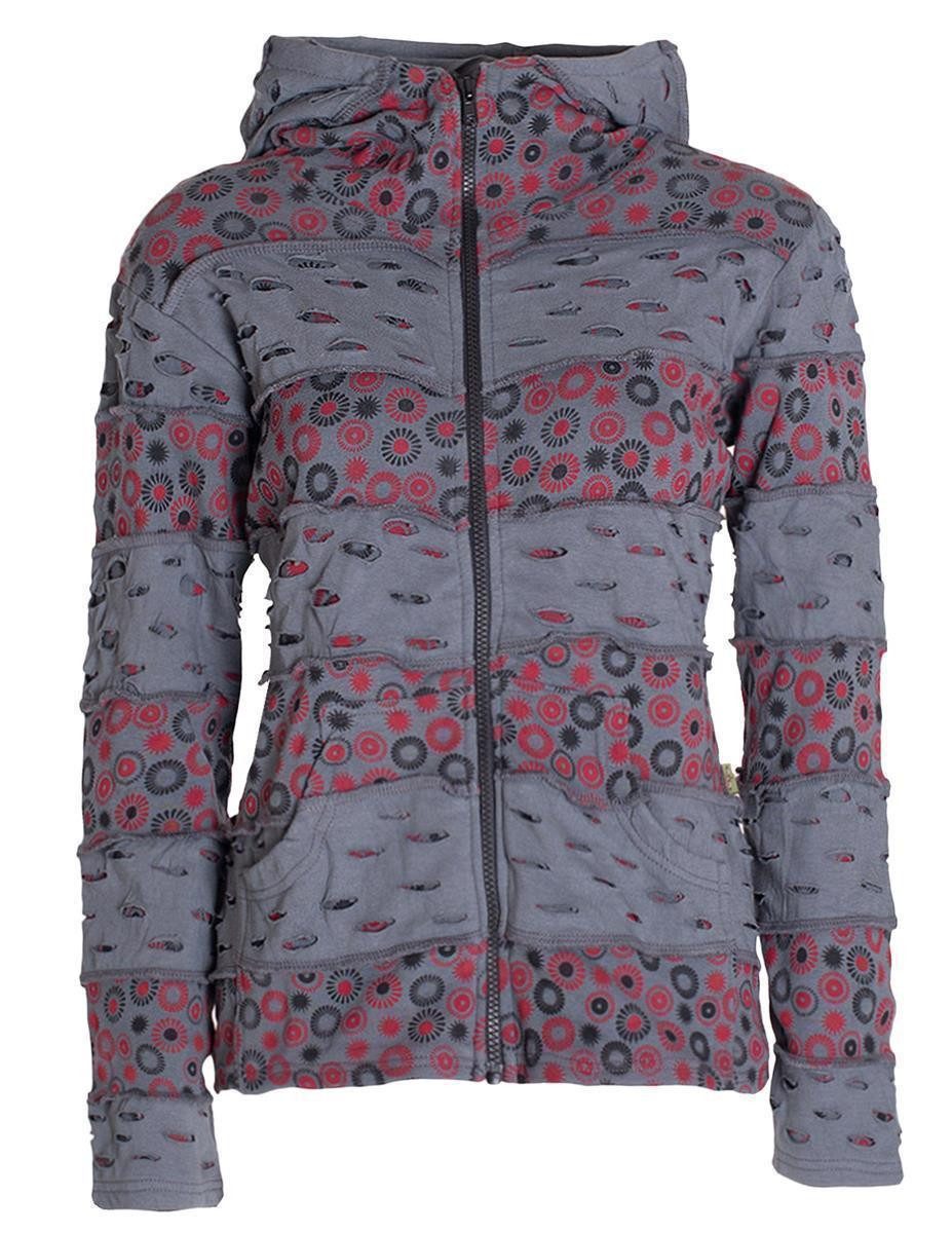 Vishes Kapuzensweatjacke Damen-Jacke Blumen Patch-Sweatjacke Hippie-Jacke günstig online kaufen