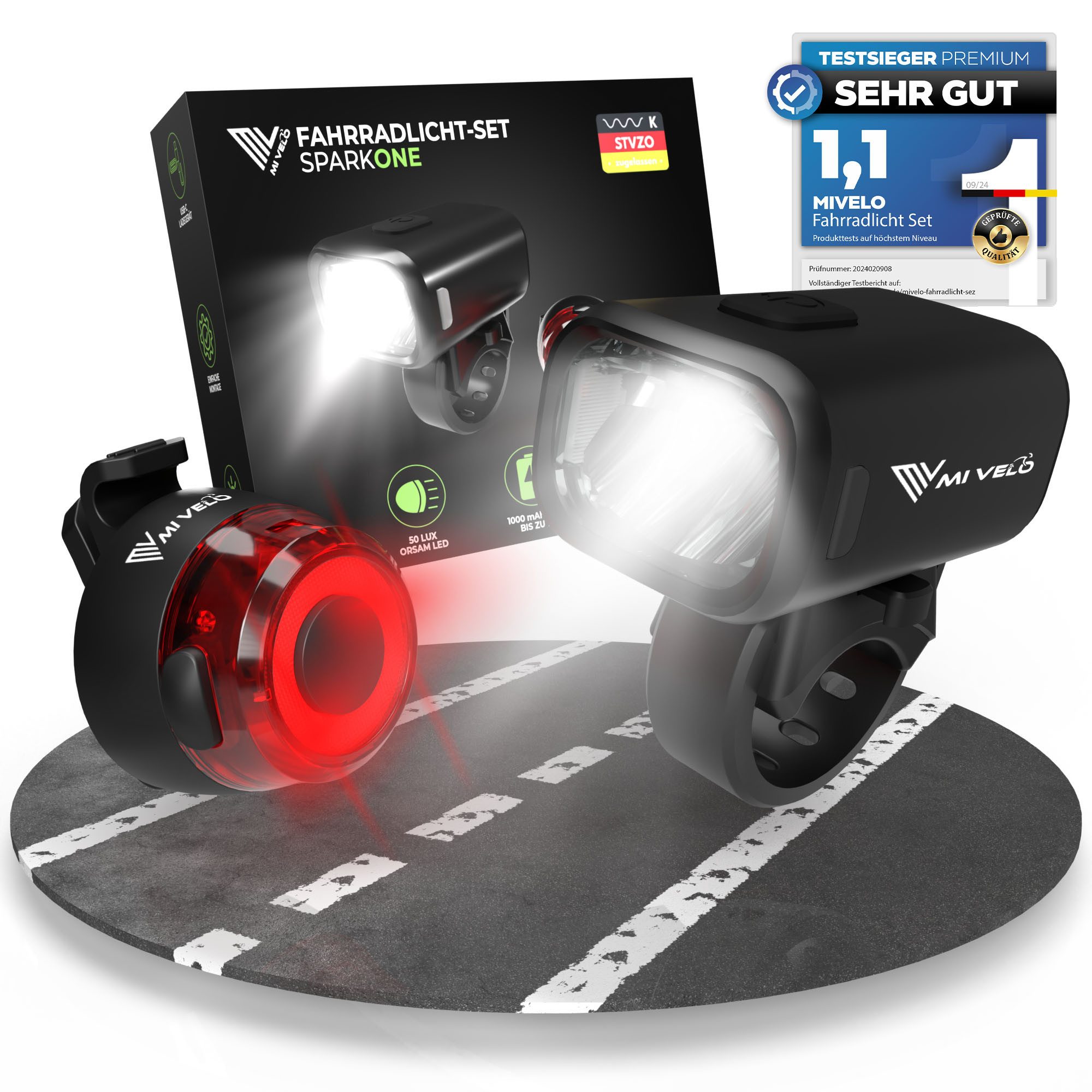 Fahrradbeleuchtung SPARK Fahrradlicht Set Akku USB aufladbar StVZO zugelassen wasserdicht