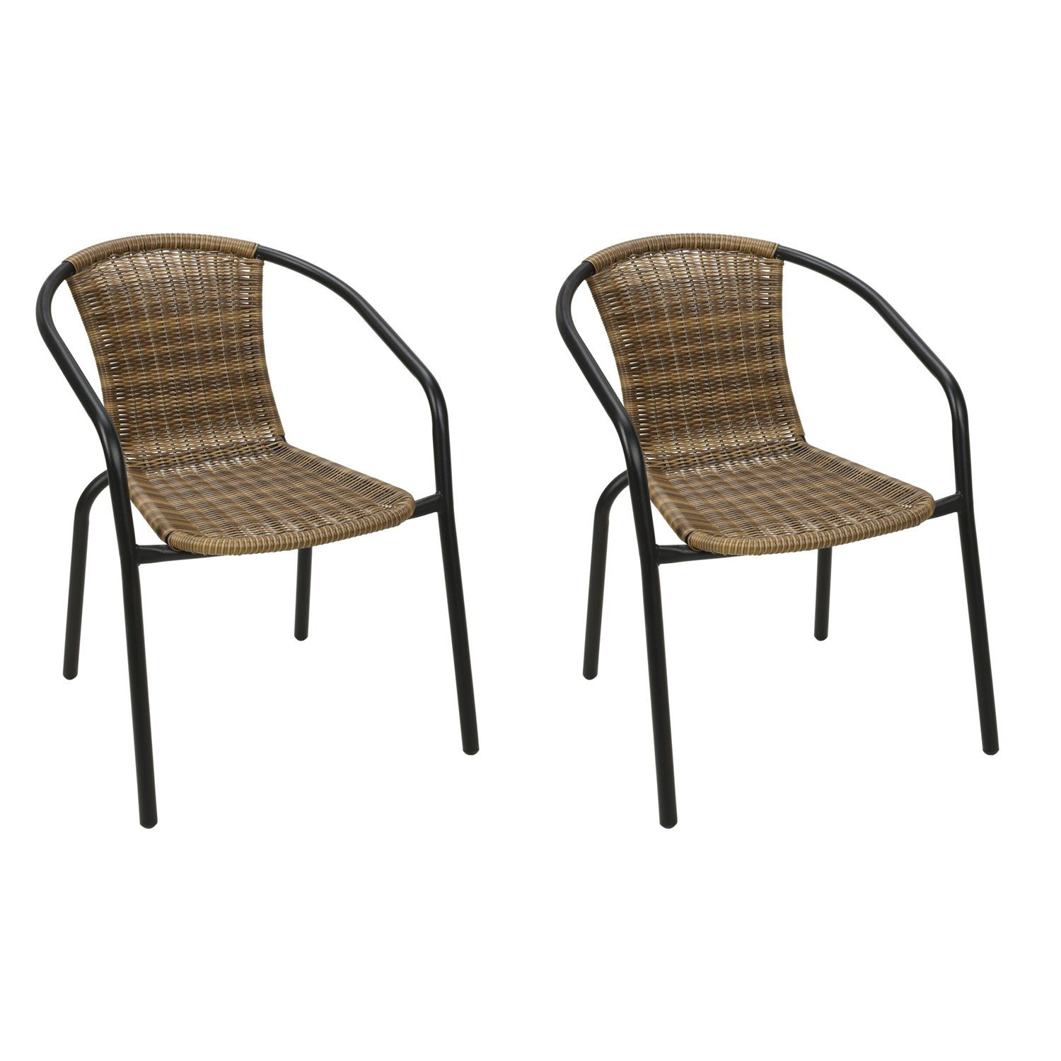 Mojawo Armlehnstuhl 2 Stück Stabiler Polyrattan Bistrostuhl stapelbar Cappuccino / schwarz