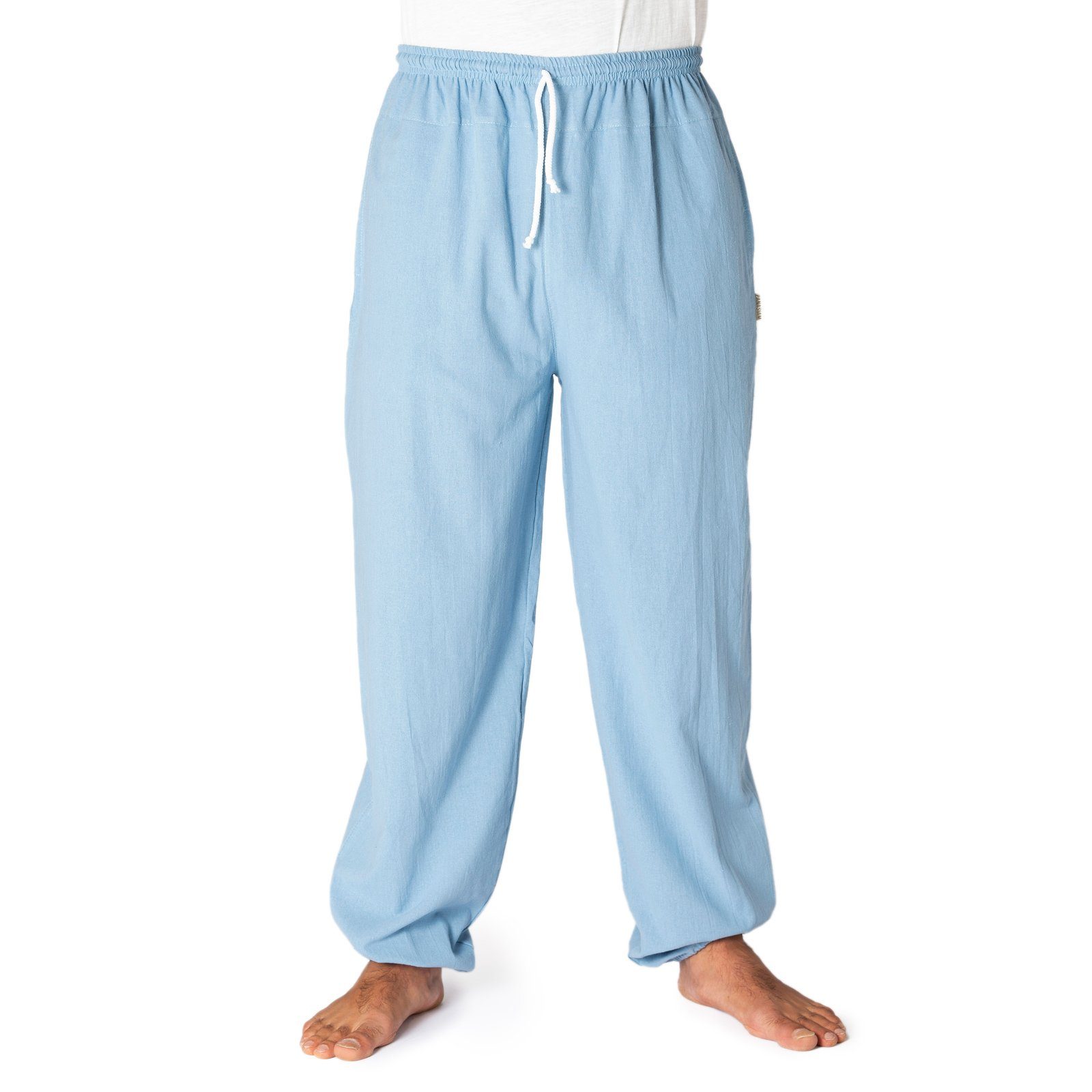 PANASIAM Wellnesshose E-Pants leichte Unisex Bundhose aus weicher Baumwolle für Damen und Herren Freizeithose mit Tunnelzug Relaxhose bequeme Sommerhose hellblau