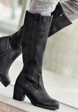 LASCANA Weitschaftstiefel Stiefel, Stiefelette, langer Stiefel, Blockabsatz, Cowboy Stil VEGAN