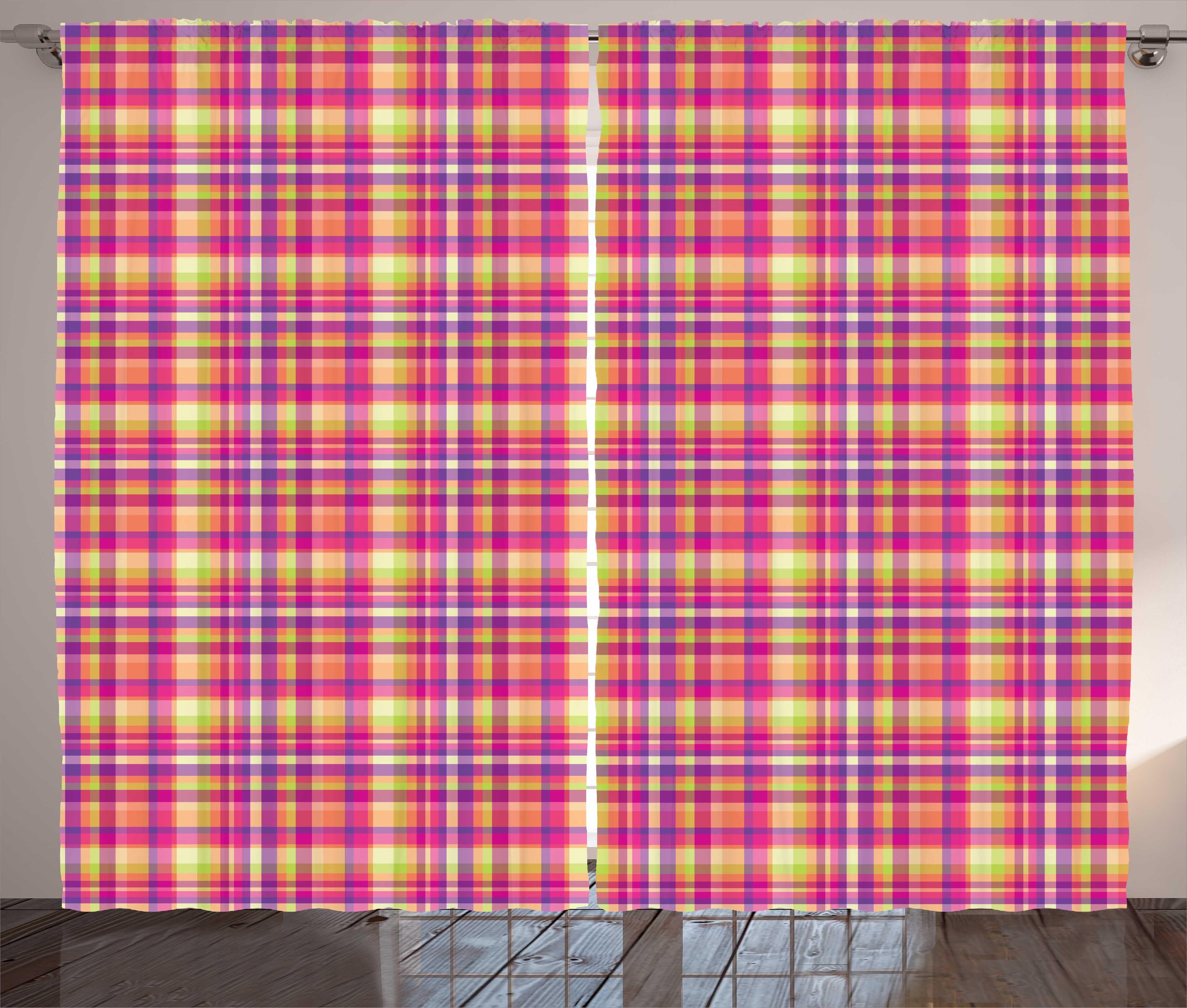 Gardine Pixel-Quadrate Checkered und Schlafzimmer Schlaufen Vorhang Haken, Abakuhaus, Bunt mit Kräuselband