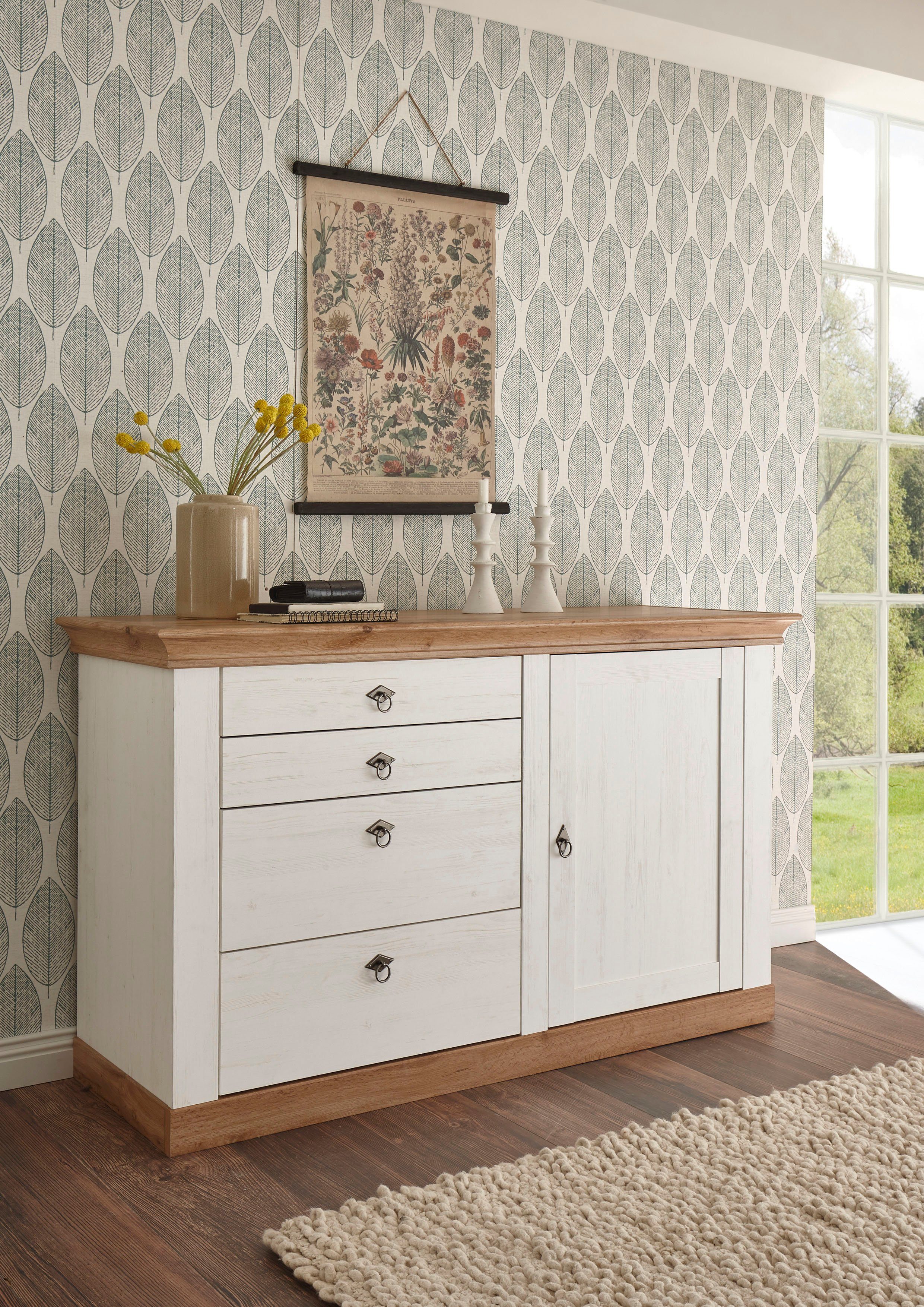 Home affaire Mehrzweckschrank Cremona, Sideboard, moderner Schrank, Kommode im Landhausstil Metallgriffe, ausreichend Stauraum, vielseitig einsetzbar 144 cm breit