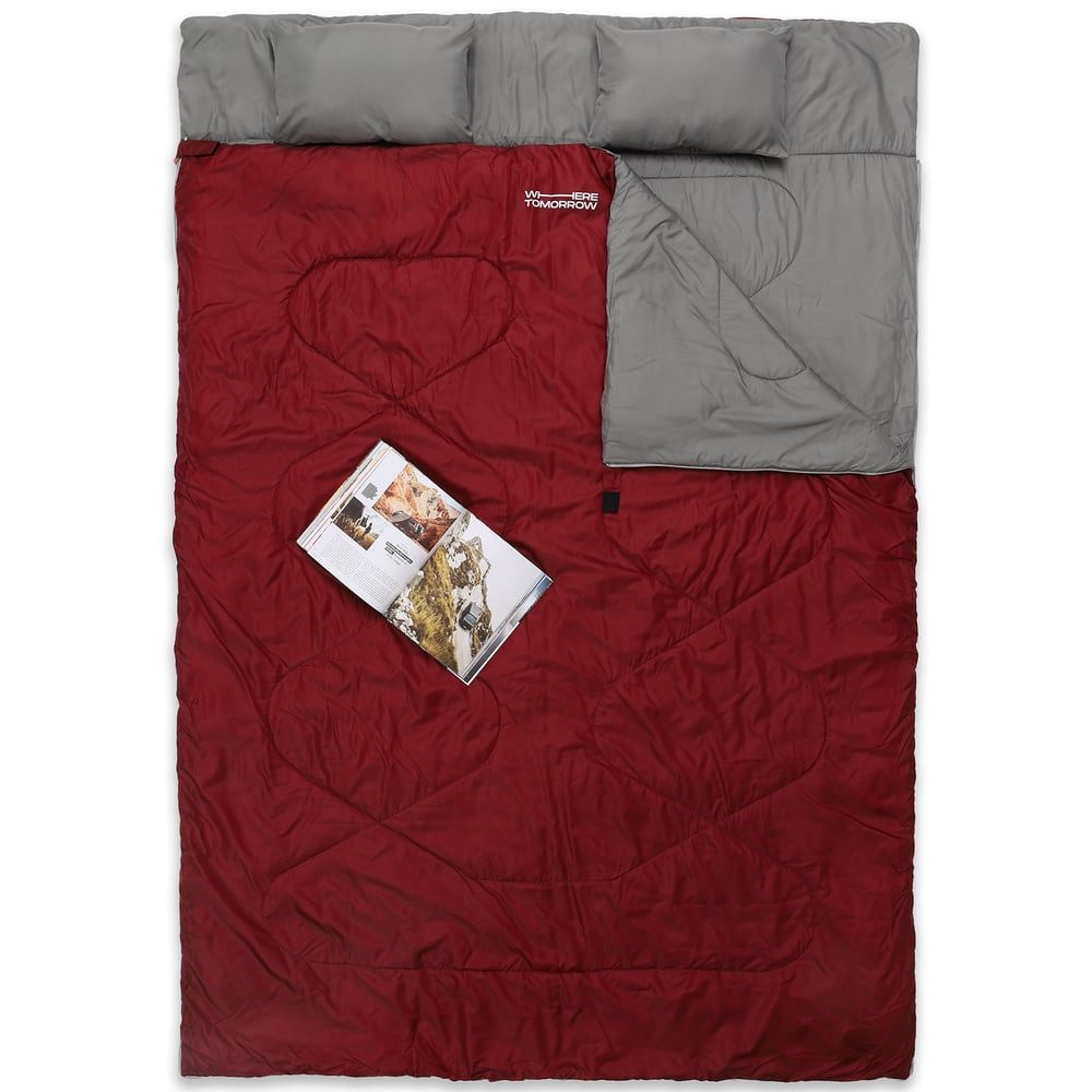 Lumaland Doppelschlafsack 2-Personen Schlafsack groß Kopfkissen, 190x30x150cm - Hüttenschlafsack wasserabweisend, atmungsaktiv