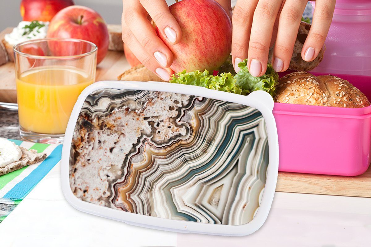 Snackbox, für Brotdose Kinder, Edelstein Brotbox Mädchen, rosa Lunchbox (2-tlg), Abstrakt, Marmor Erwachsene, Natur - MuchoWow Kunststoff, Kunststoff - -