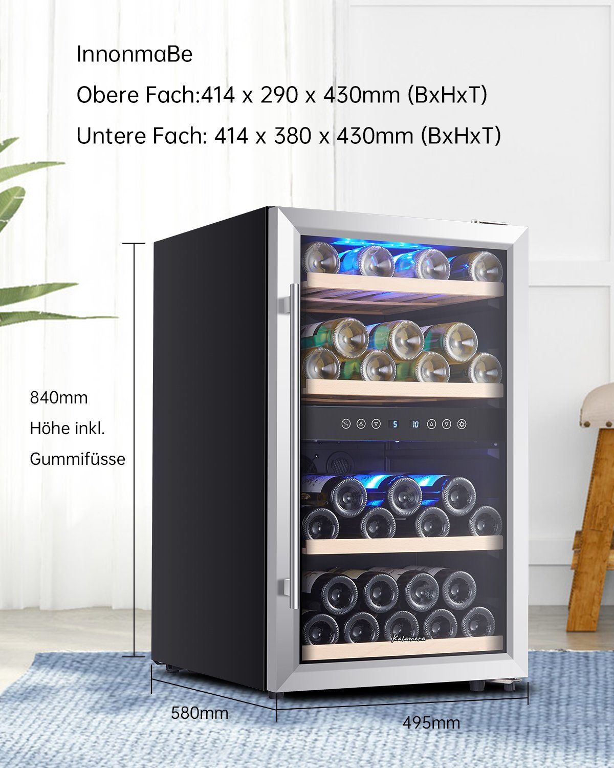 kalamera Weinkühlschrank KRC-45BSS-1, für 45 Standardflaschen á 0,75l,2 zonen