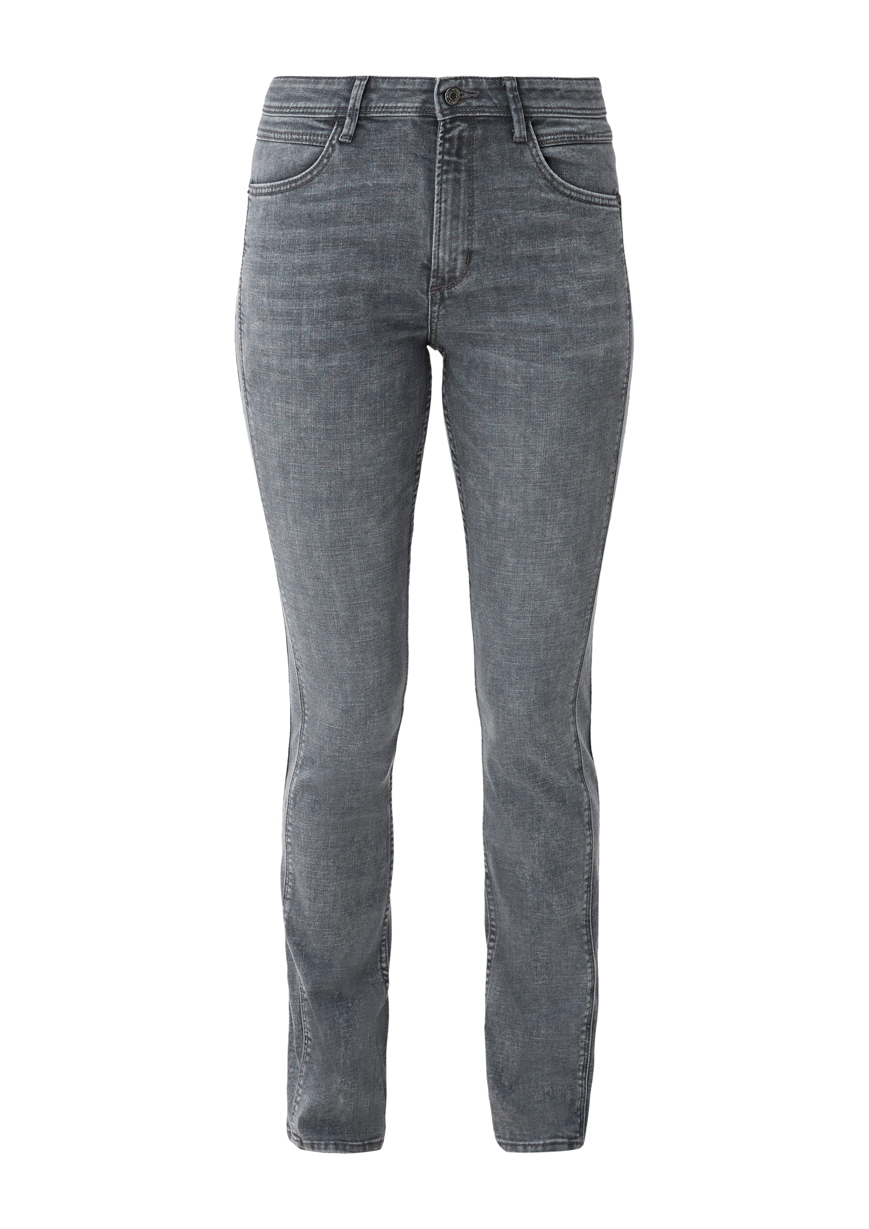 s.Oliver 5-Pocket-Jeans Leder-Patch, / / Slim / Mid Waschung, Rise Betsy Fit Ziernaht schiefergrau Jeans Slim Leg