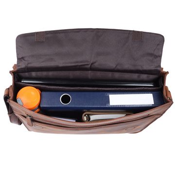TUSC Messenger Bag Freyon, Premium Ledertasche für Laptop bis 15,6 Zoll mit versteckten Magneten