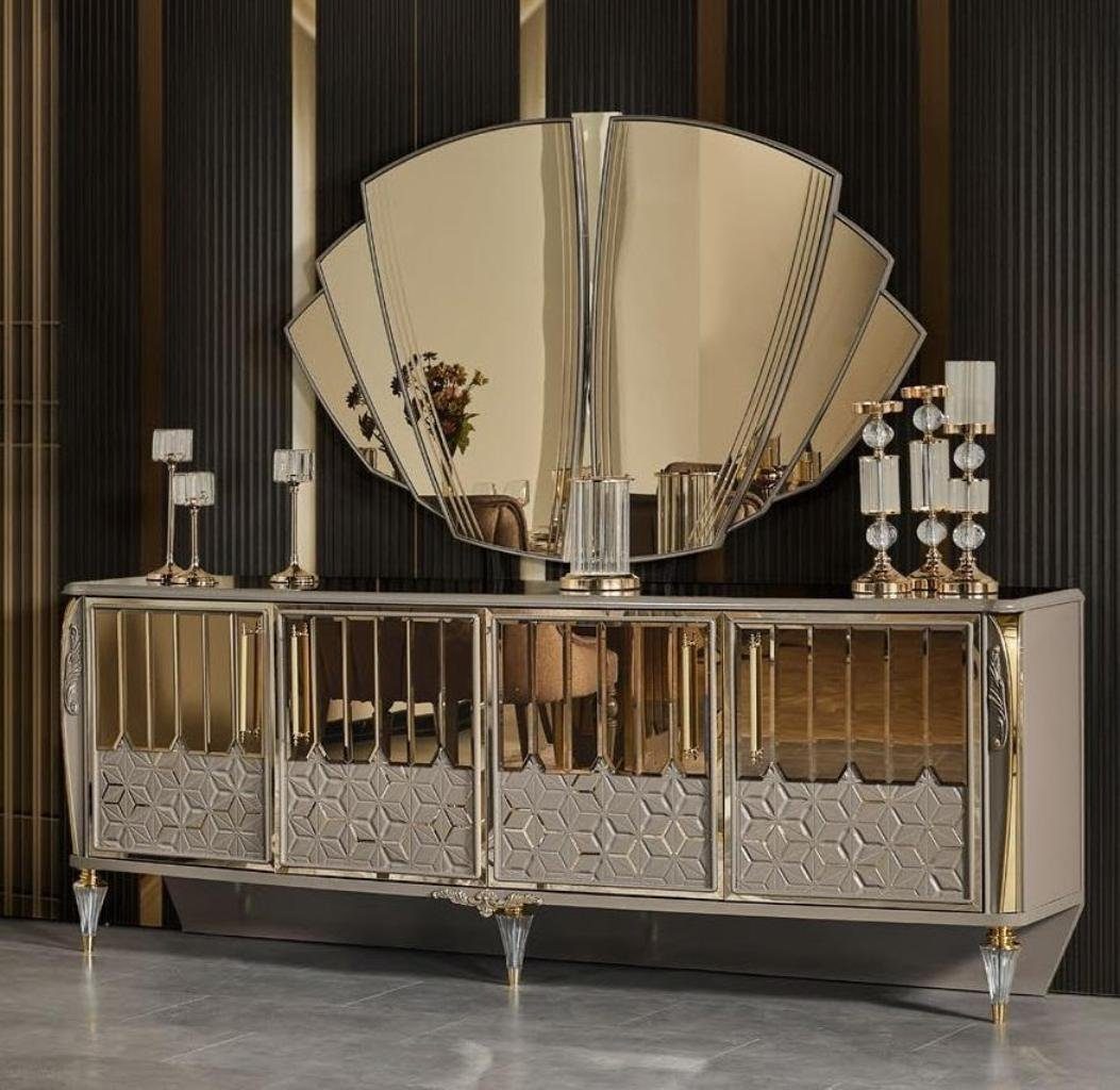 JVmoebel Schrank Anrichte), Gold Sideboard St., Europa Made Anrichte Anrichte Wohnzimmer Holz Spiegel (1 in Beige 1x