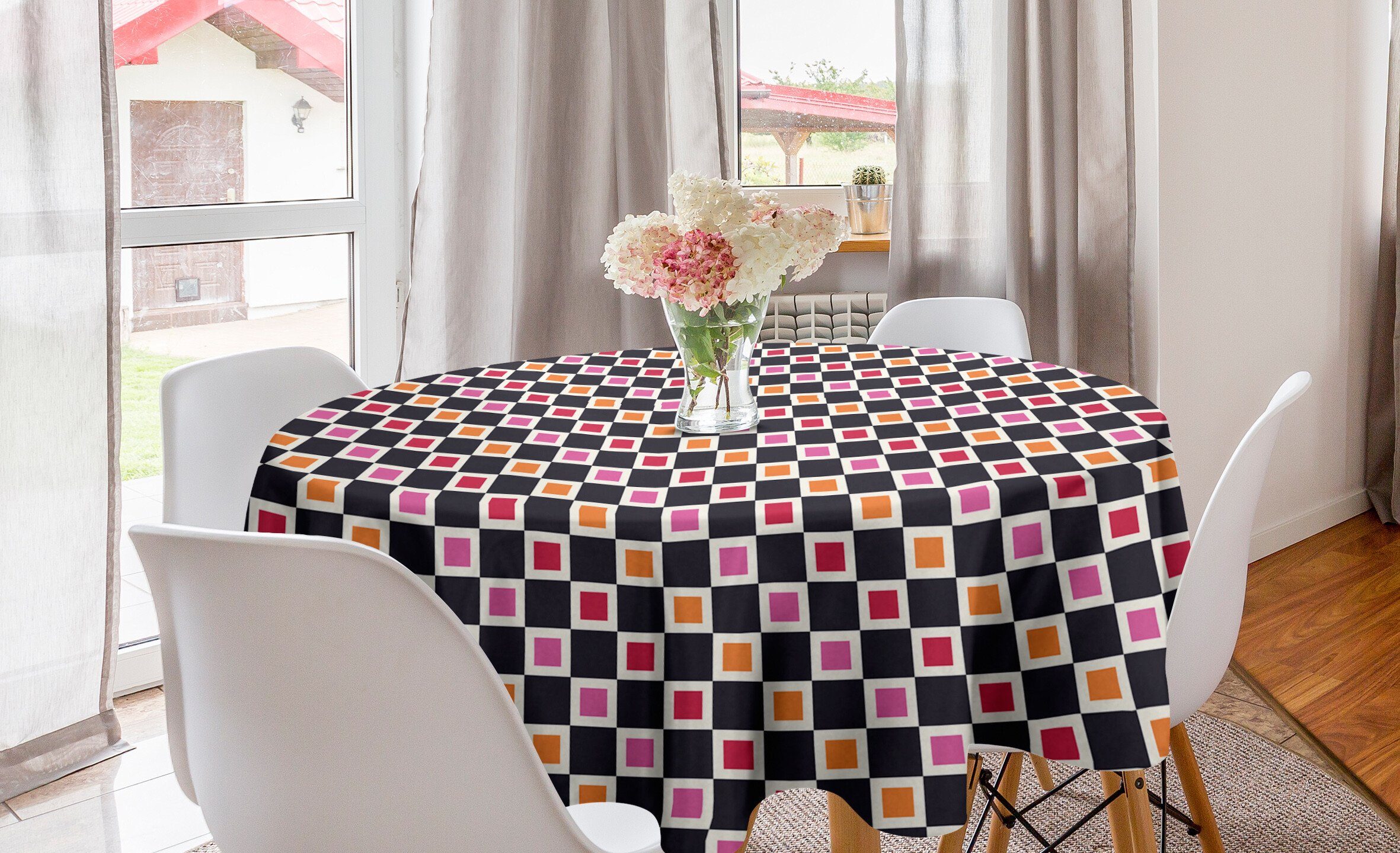 Abakuhaus Tischdecke Dekoration, Squares Küche Esszimmer Kreis Vivid Tischdecke Grid Geometrisch Abdeckung für