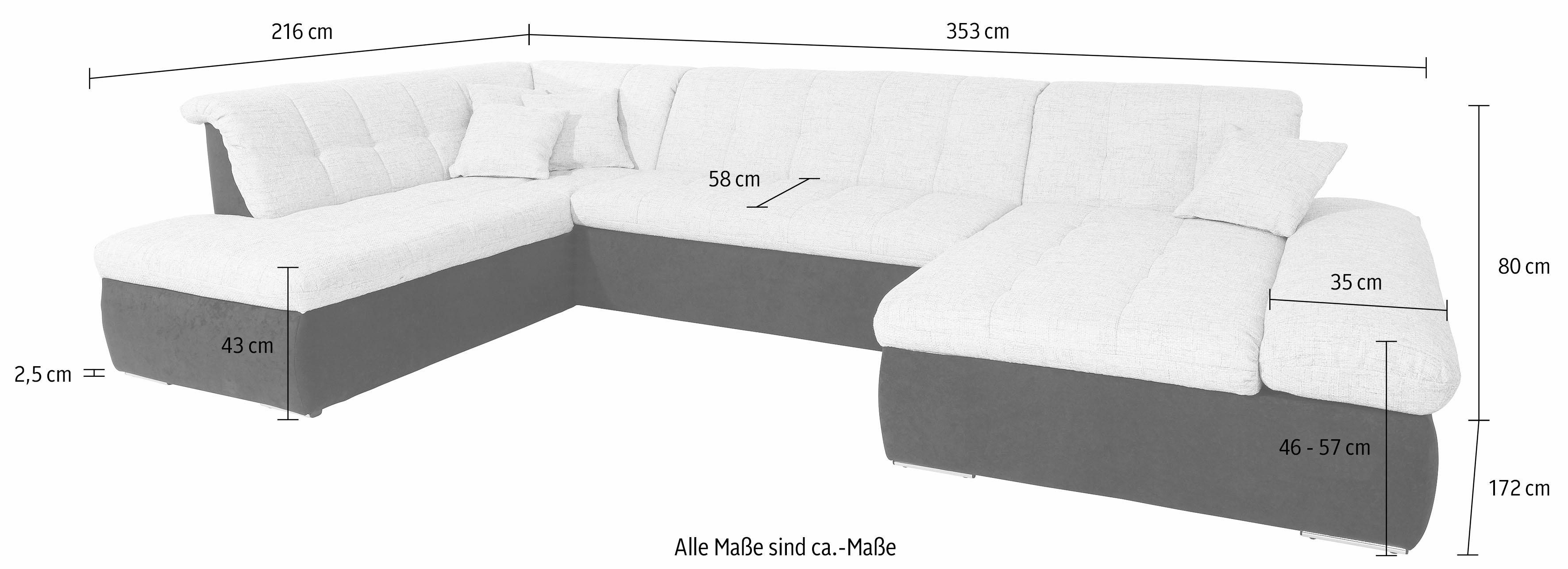 DOMO collection Wohnlandschaft MORIC Massiv! - Belastbar bis 140 kgxSitz, 353x216x80 cm, XXL, U-Form, inkl. Zierkissen – Bild 5 von 5