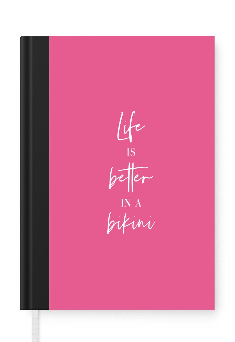 MuchoWow Notizbuch Das Leben ist besser im Bikini - Zitat - Pink, Journal, Merkzettel, Tagebuch, Notizheft, A5, 98 Seiten, Haushaltsbuch