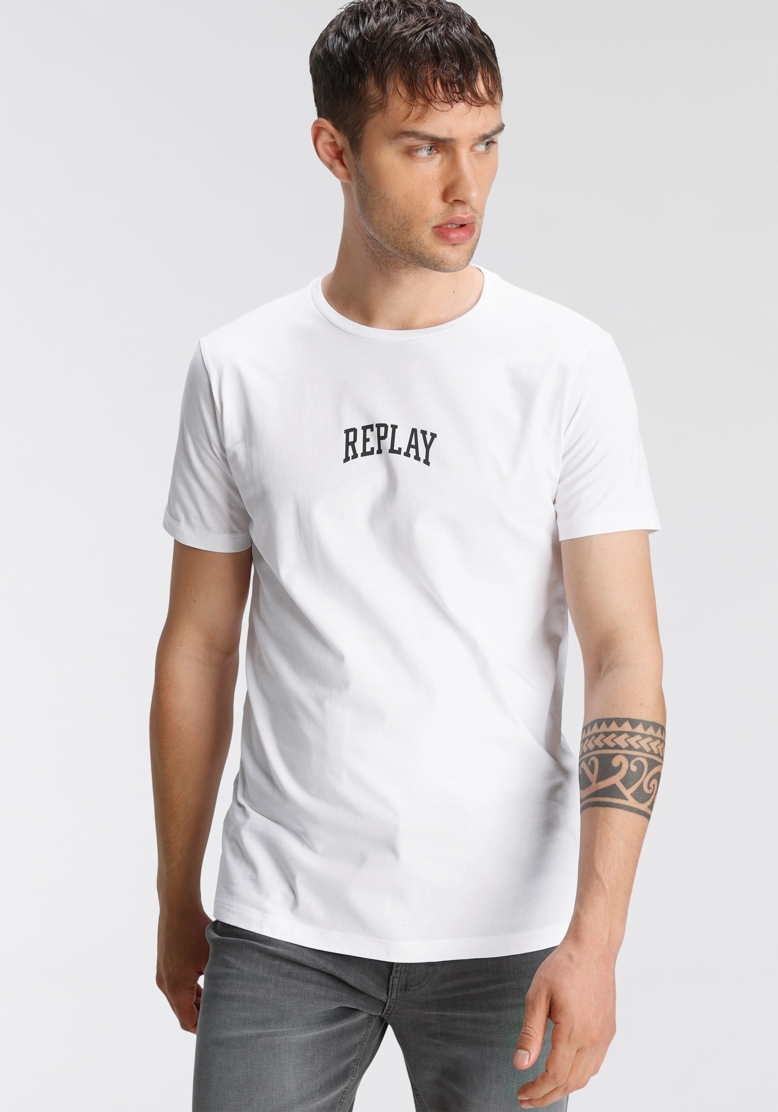 Replay T-Shirt mit Markenprint weiß