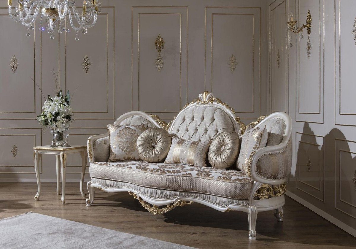 Padrino x Luxus / Casa cm Wohnzimmer - x Gold mit Sofa Grau H. Prunkvolles Barock / - 124 80 Barock Sofa Kissen dekorativen 220 Möbel Weiß Sofa