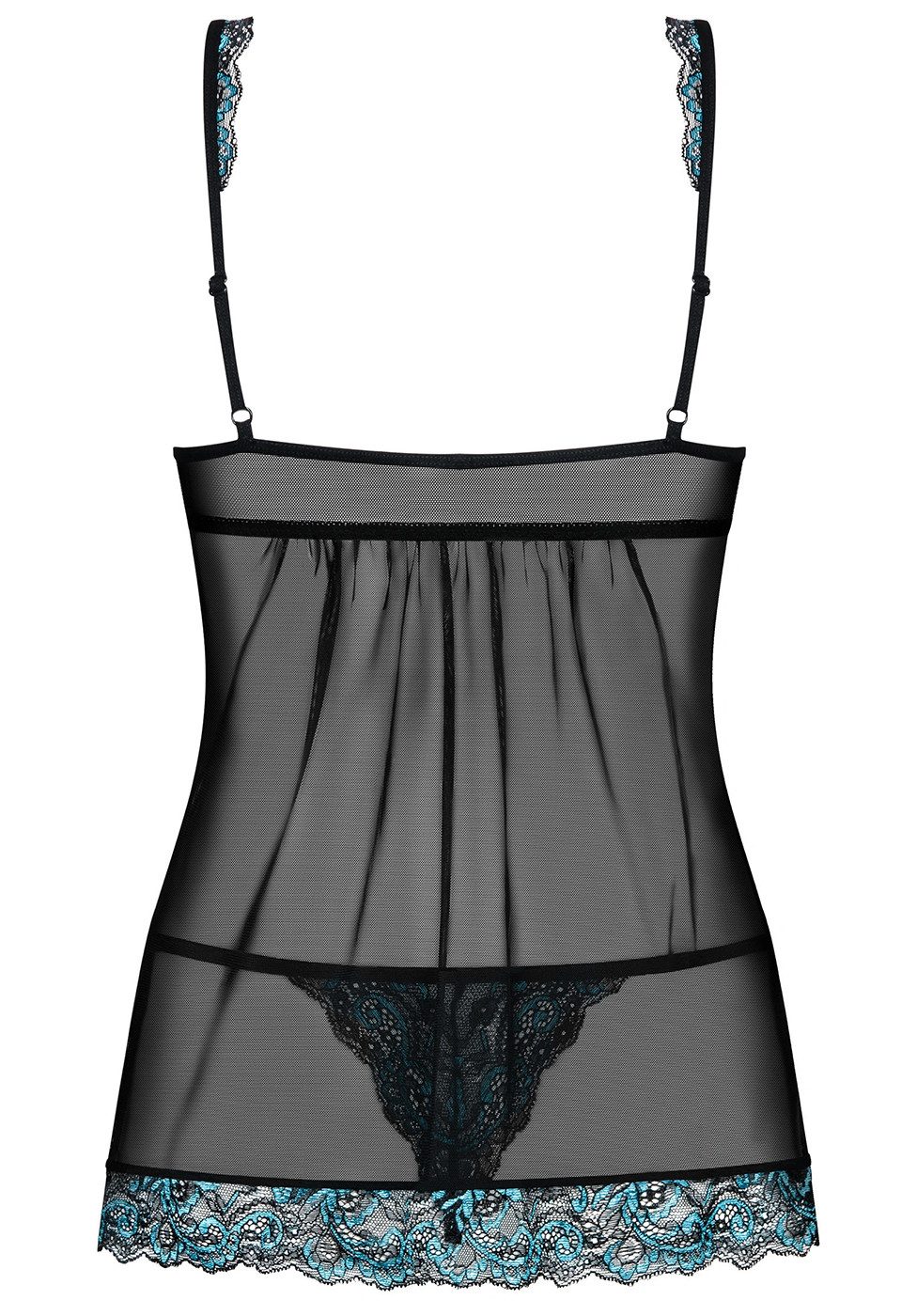 Obsessive Negligé Amanta Babydoll transparent mit Spitze - schwarz, blau (2-tlg) transparent – Bild 4 von 4
