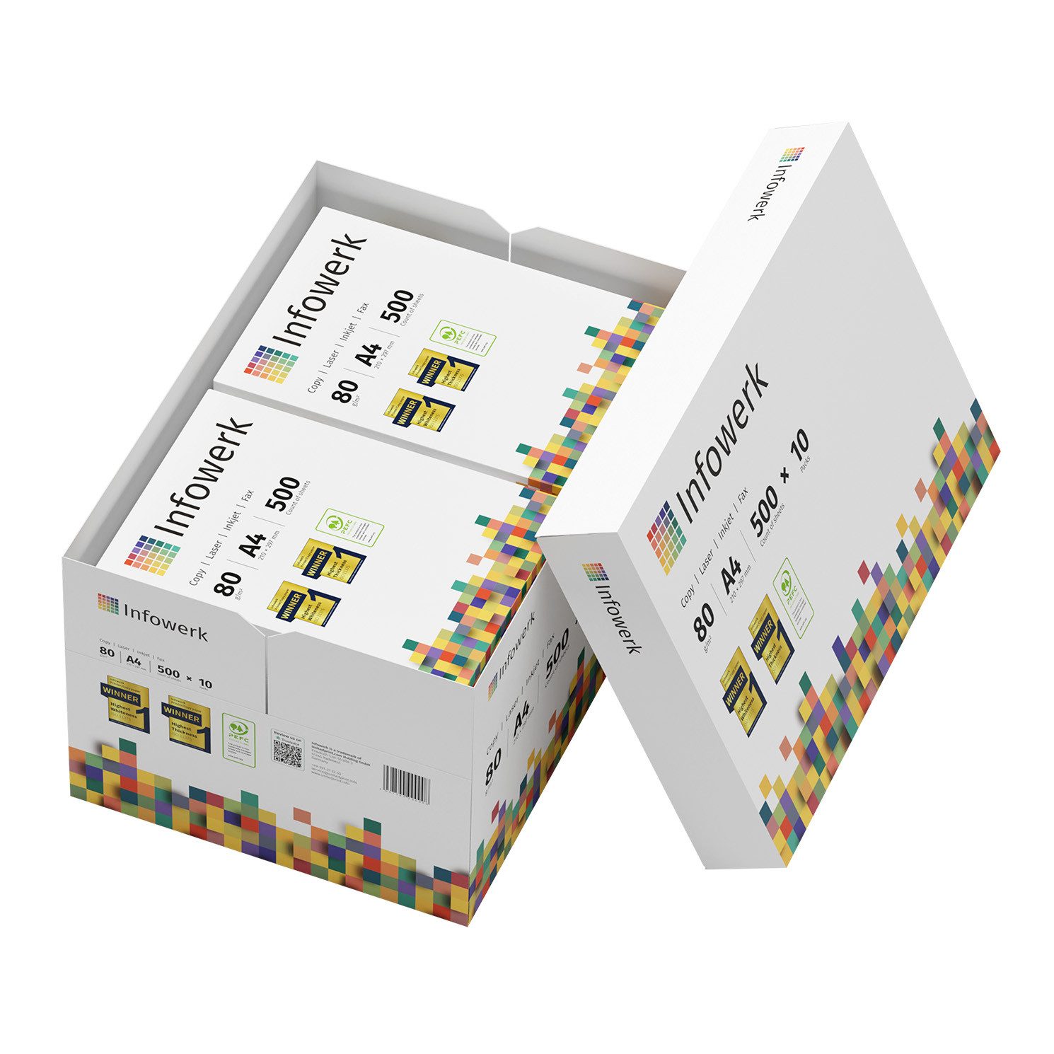 Infowerk Druckerpapier Kopierpapier 5000 Blatt A4 80g Premium Weiß Testsieger PEFC