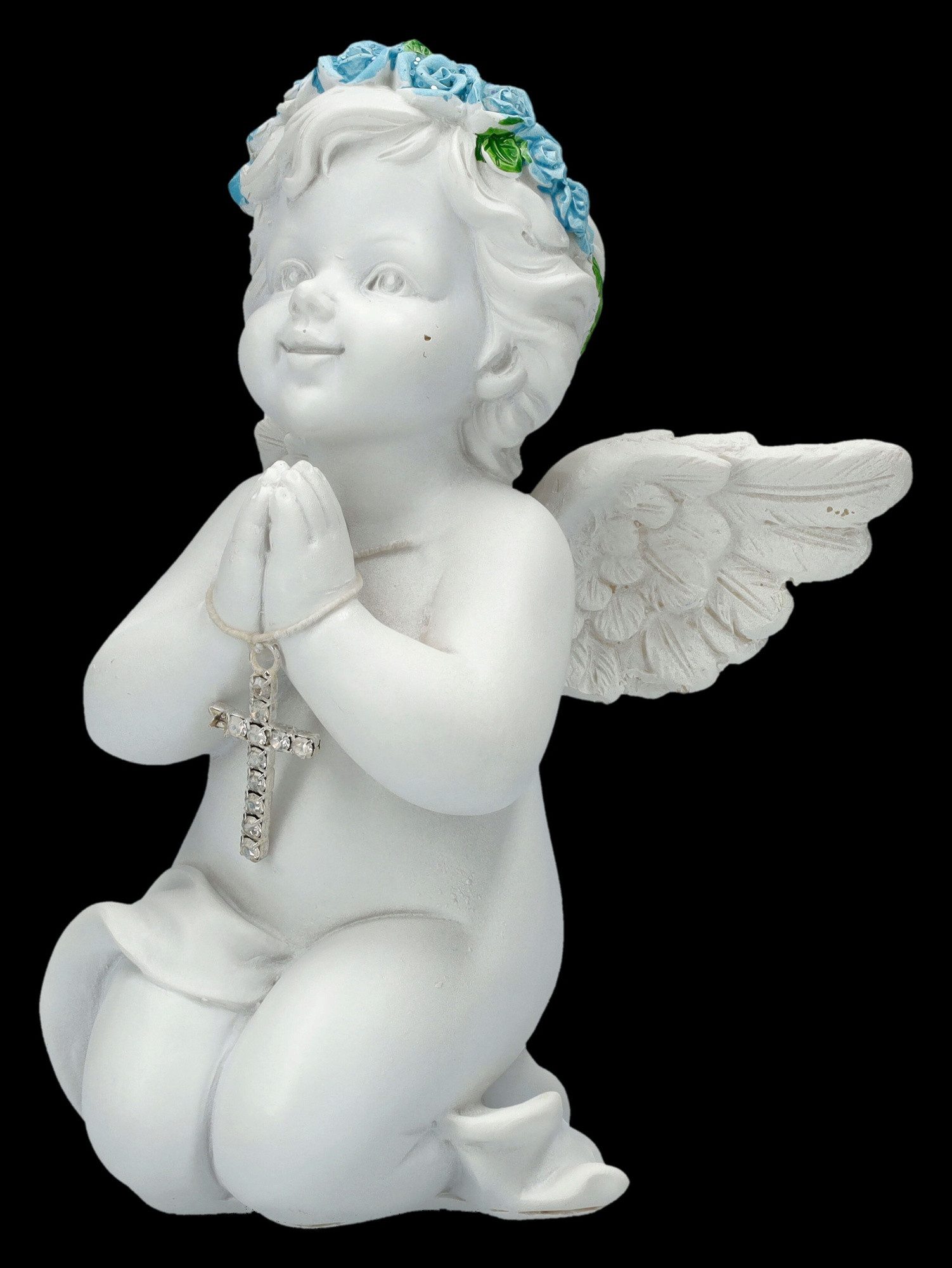 Figuren Shop GmbH Fantasy-Figur Engel Figur – Kreuz Statue Putte Andenken Dekofigur 12 cm Dekoration