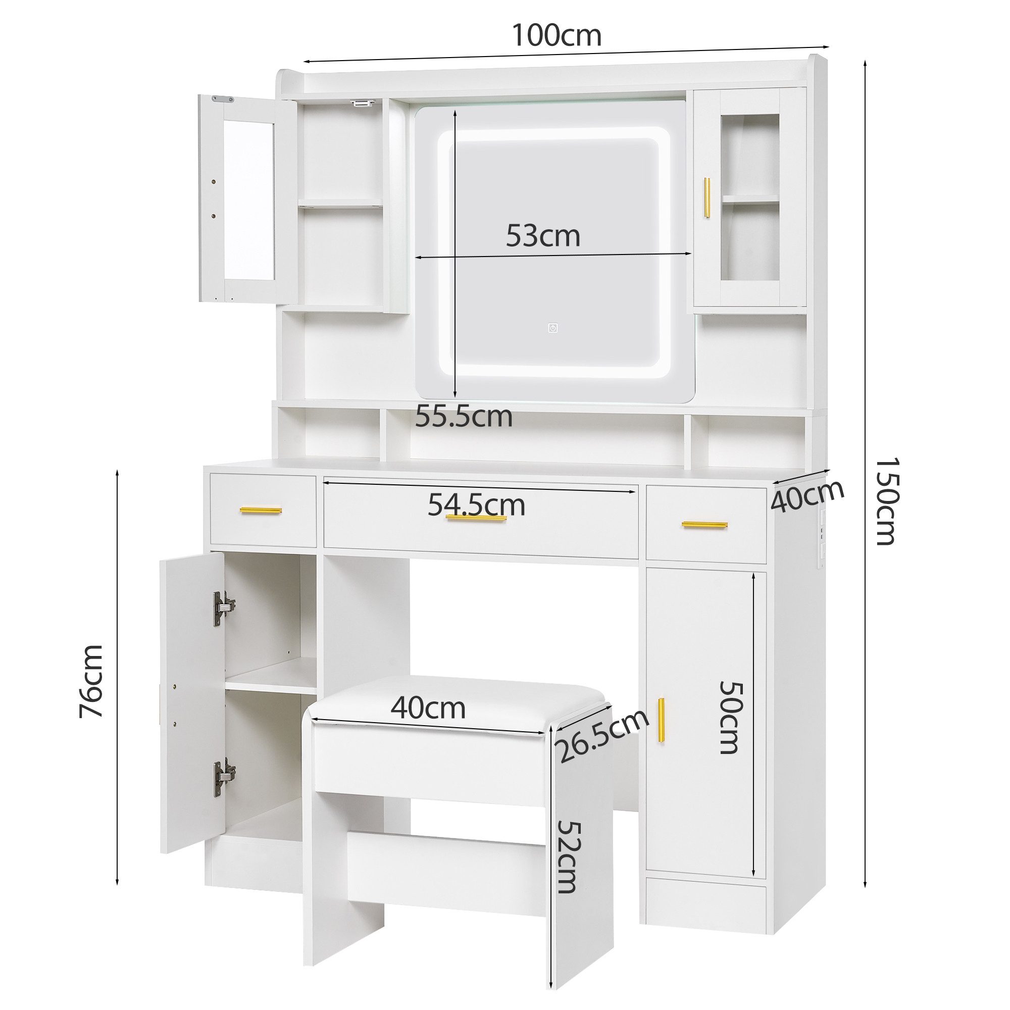 BEWISHOME Schminktisch mit Spiegel und Hocker, Ladestation, einstellbarer L günstig online kaufen