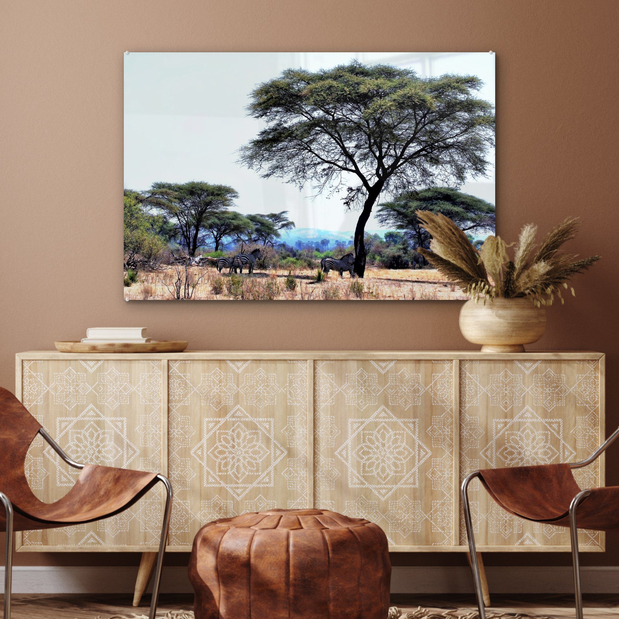 MuchoWow Acrylglasbild Tieren (1 der St), Acrylglasbilder Ruaha-Nationalparks, spenden in den Bäume Savanne des Wohnzimmer Schlafzimmer Hohe &