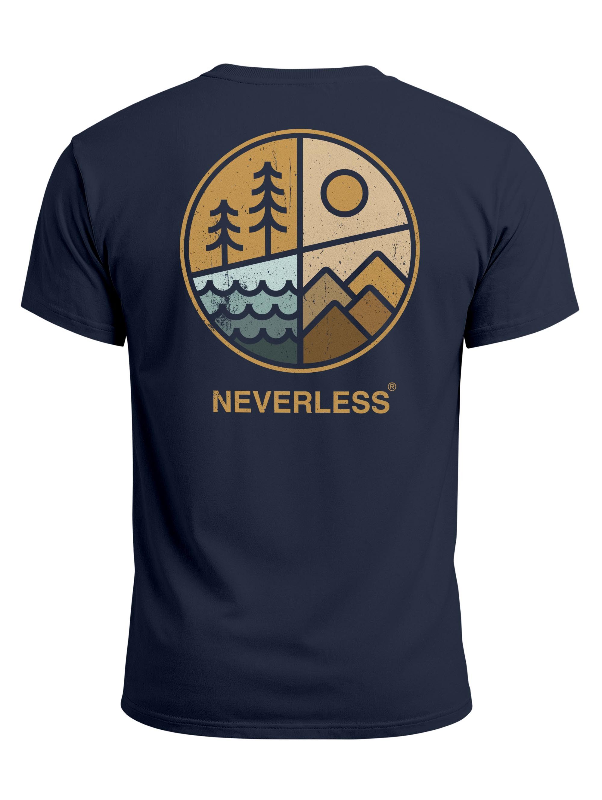 Neverless Print-Shirt Herren T-Shirt Backprint Natur Grafik Berge Wald Adventure Outdoor mit Print