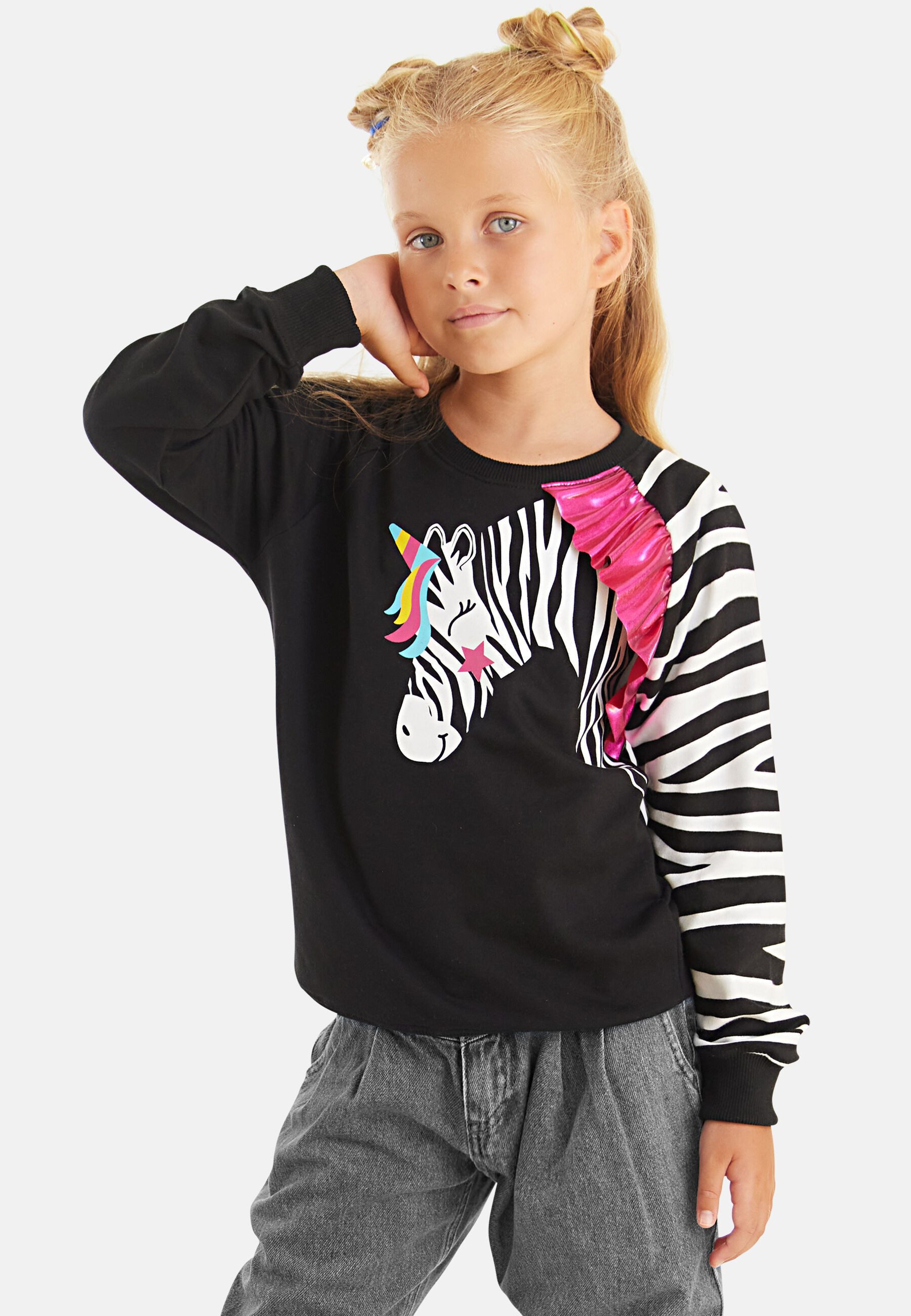 Rundhalspullover Zebra Ruffled