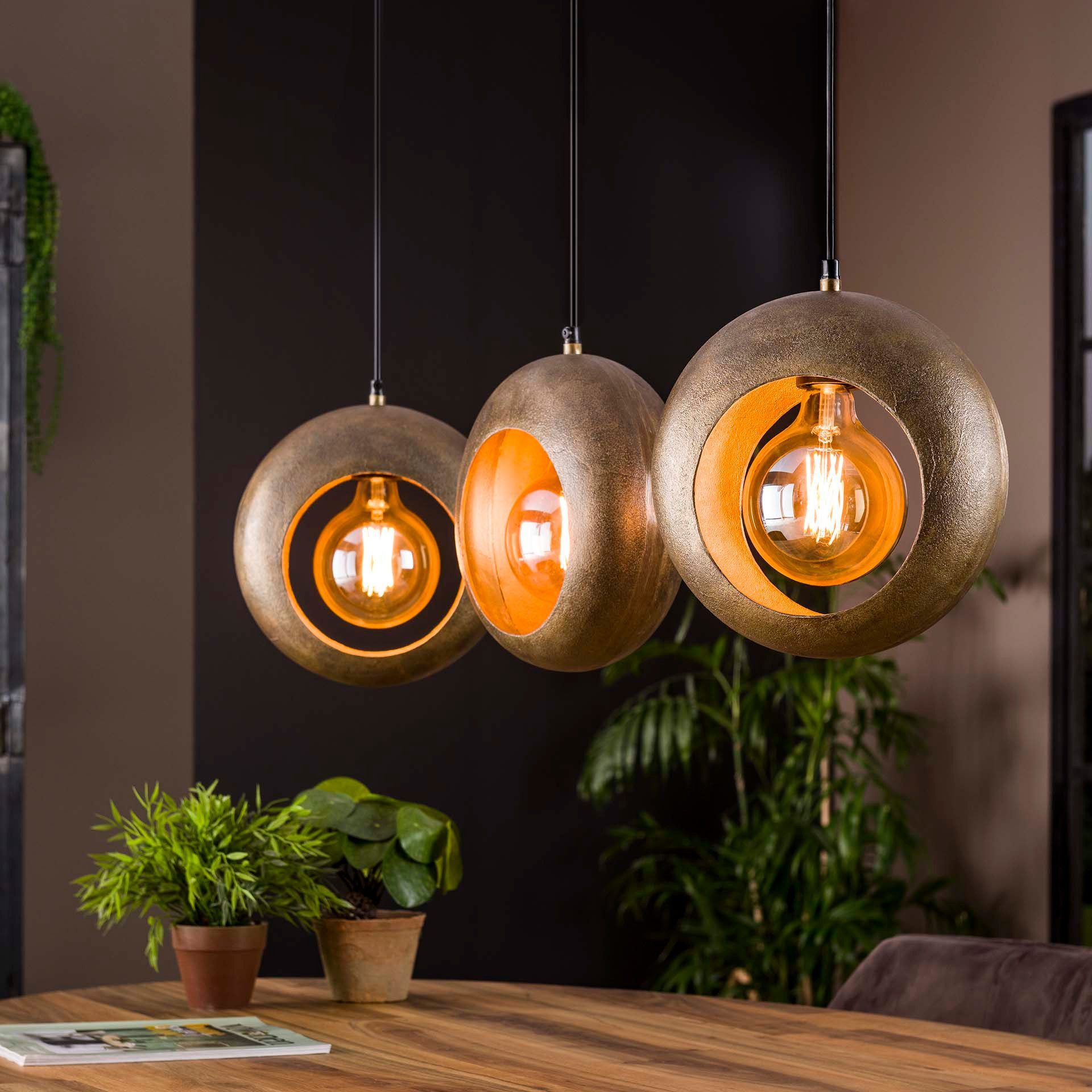 Vintagehaus Hängeleuchte Hängelampe Industrial Full Moon Circle 3er Antik Bronze Metall