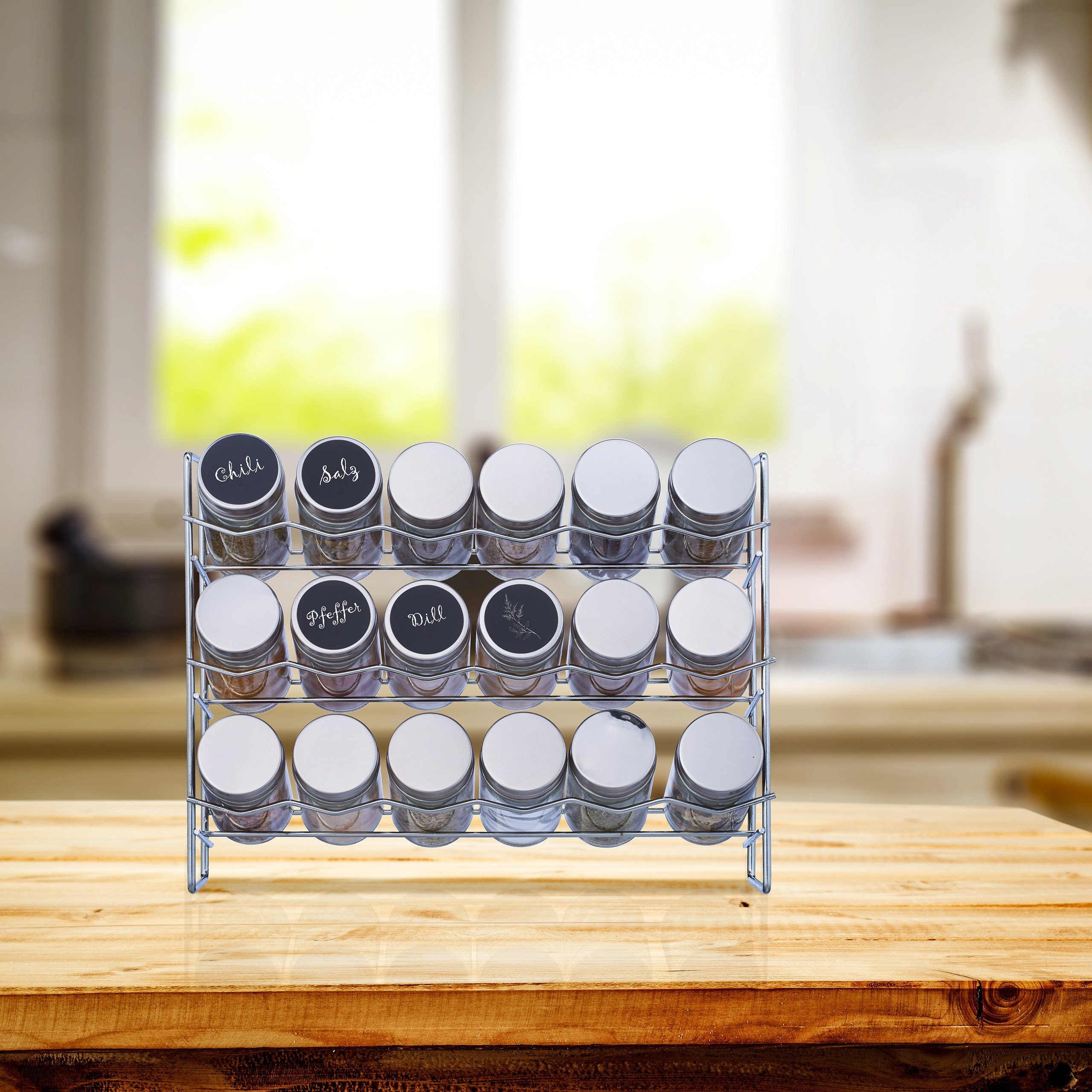 relaxdays Gewürzständer Gewürzregal mit 18 Gewürzgläsern günstig online kaufen