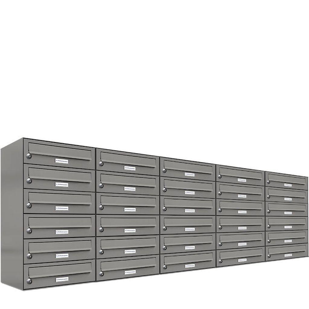 AL Briefkastensysteme Wandbriefkasten 30er Premium Briefkasten Aluminiumgrau RAL 9007 für Außen Wand 5x6