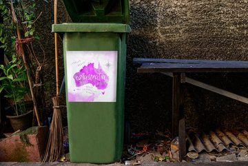 MuchoWow Wandsticker Weltkarte - Australien - Rosa (1 St), Mülleimer-aufkleber, Mülltonne, Sticker, Container, Abfalbehälter