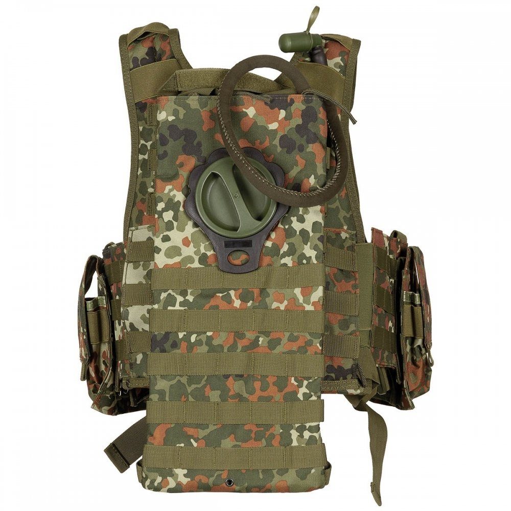 MFH Funktionsweste Weste, Ranger div. Taschen, flecktarn, Modu. System, 5 Ta. abnehmbarer Trinkrucksack
